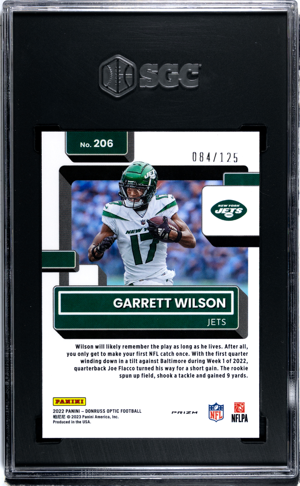 2022 Donruss Optic Garrett Wilson Silver Circles /125 Rookie #206 SGC 9 Jets