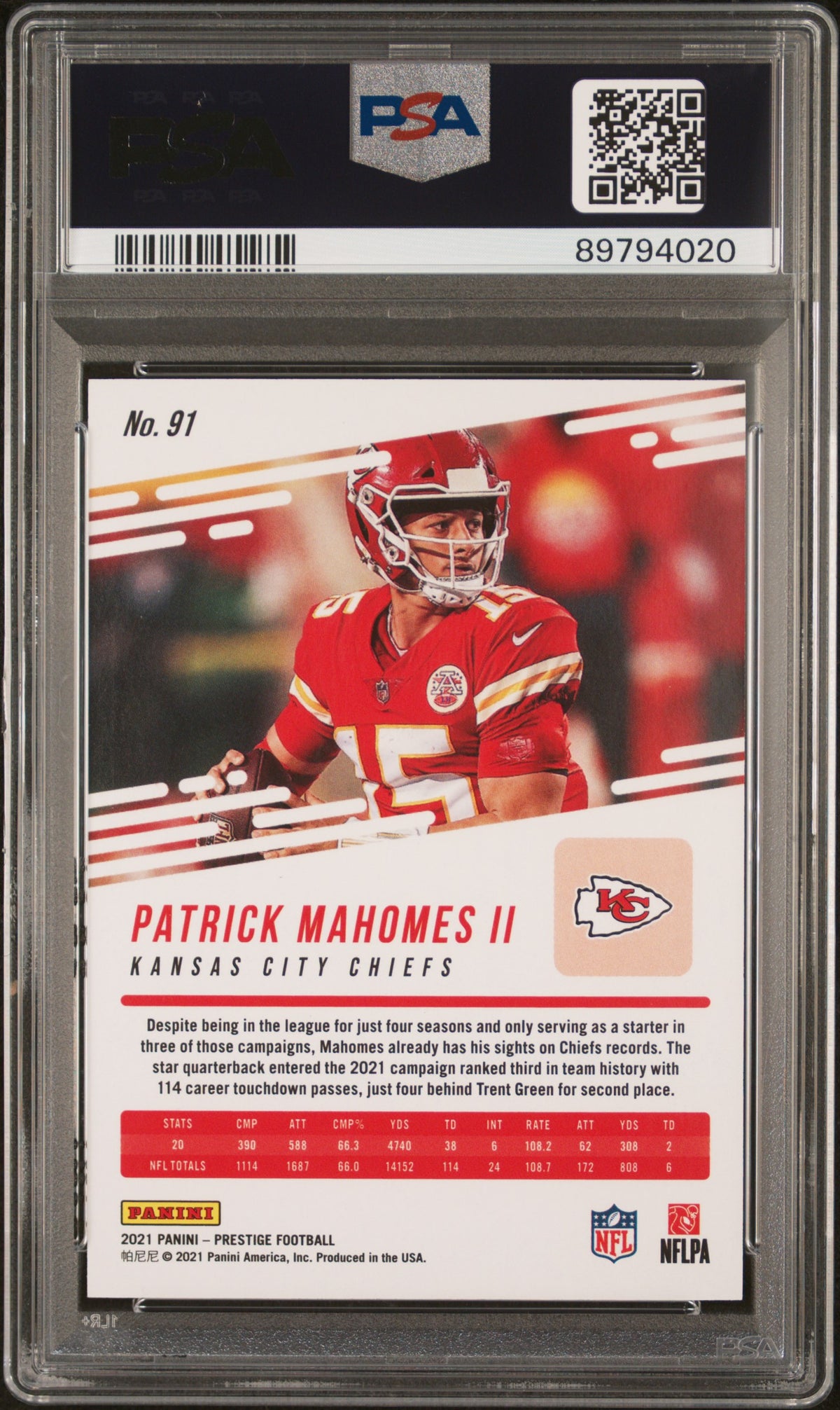 2021 Panini Prestige Patrick Mahomes II Pink Xtra Points /50 #91 PSA 8 Chiefs