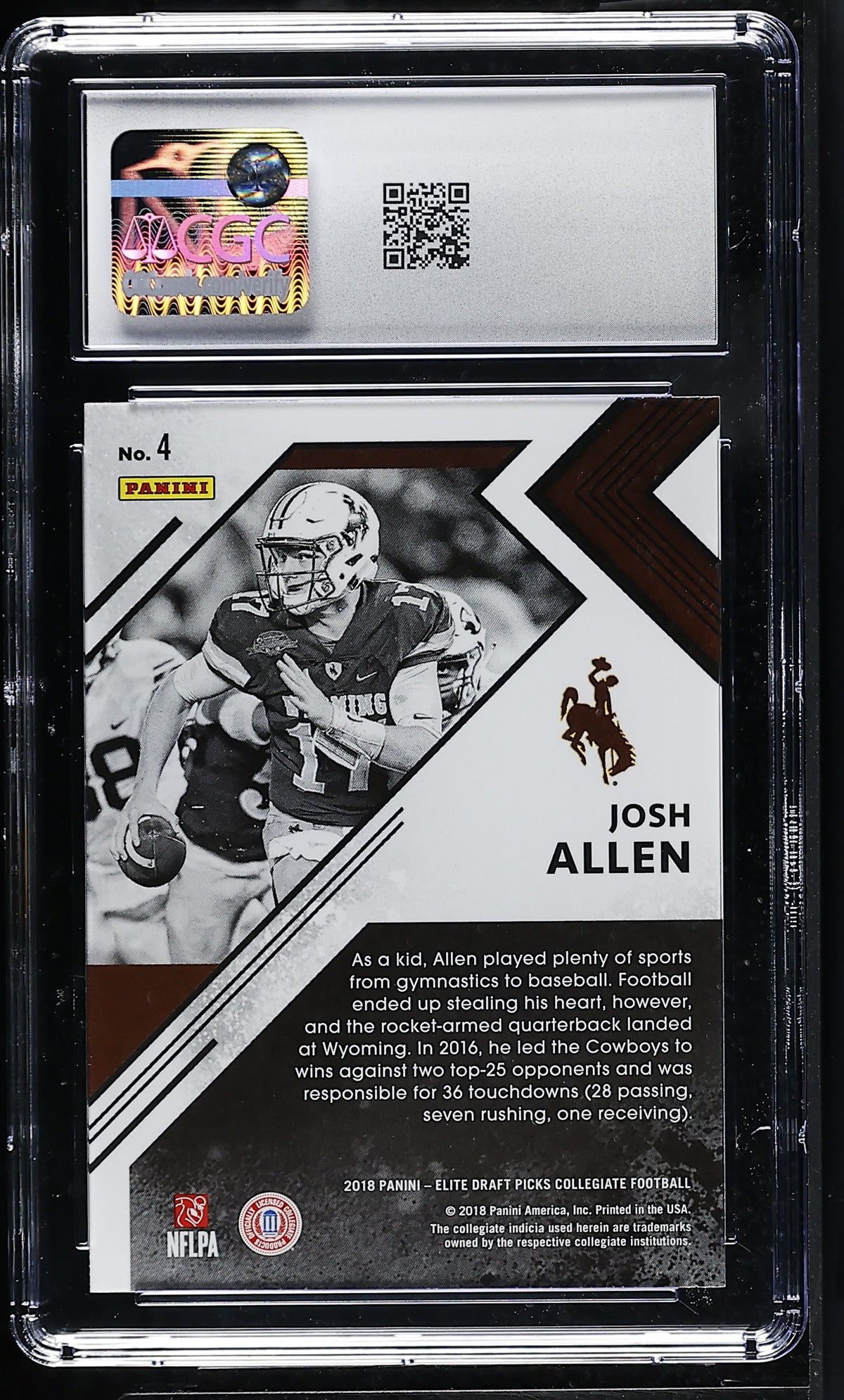 2018 Panini Elite Draft Picks Josh Allen Rookie Elite Series #4 CGC 10 Cowboys