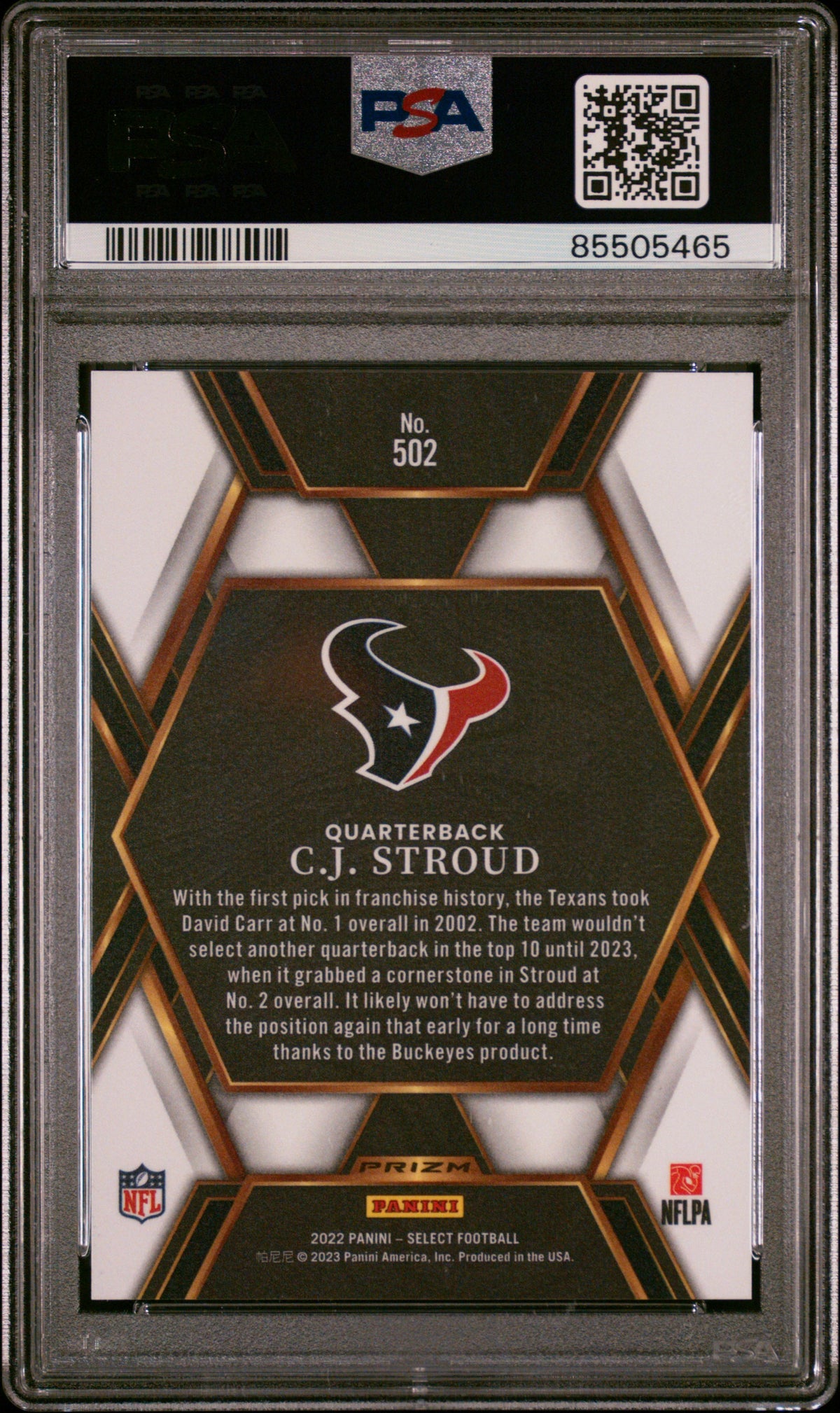 2022 Panini Select CJ Stroud Rookie XRC #502 PSA 9 Houston Texans
