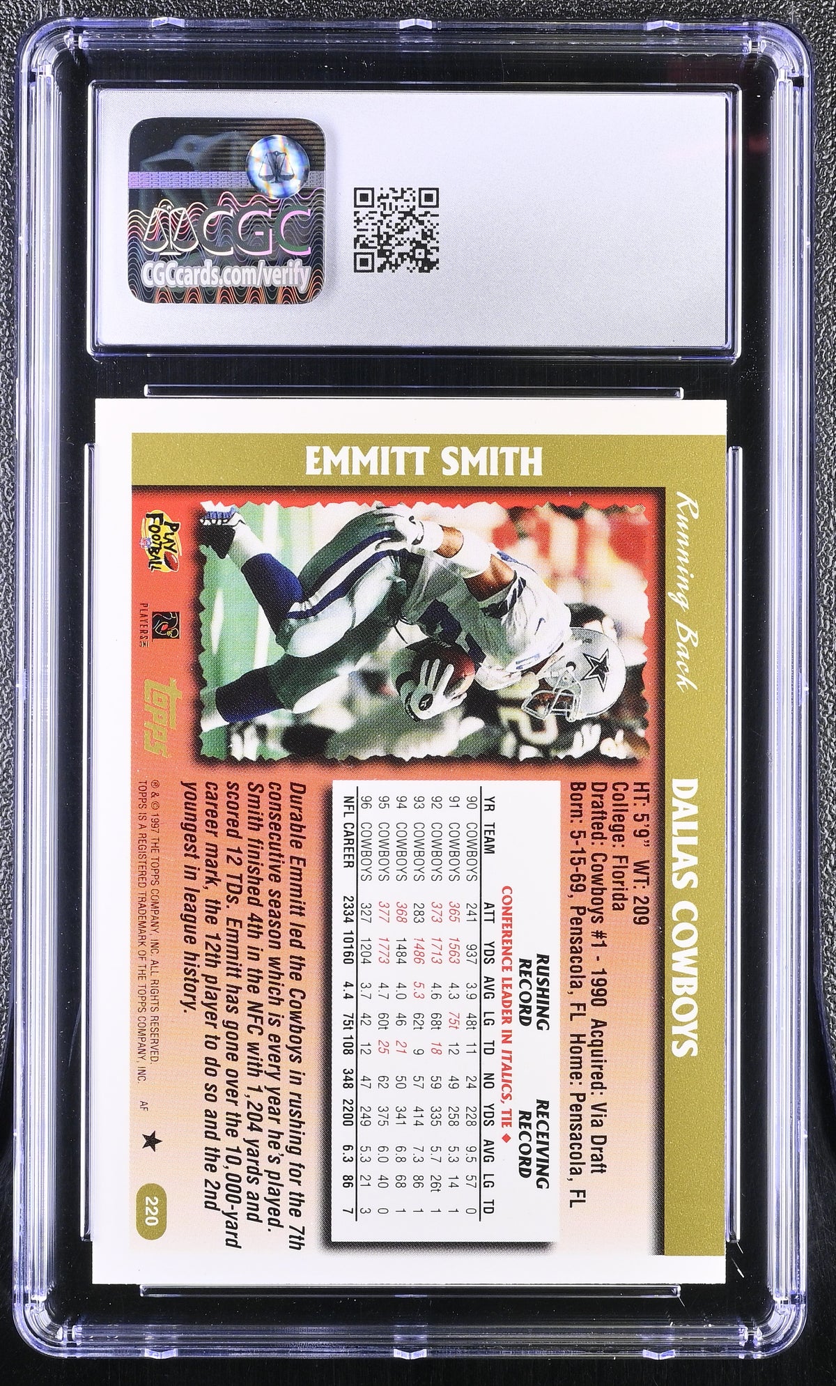1997 Topps Emmitt Smith #220 CGC 10 Dallas Cowboys