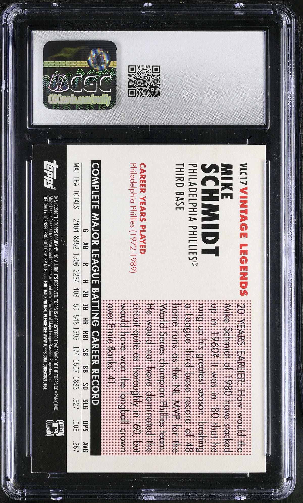 2010 Topps Vintage Legends Collection Mike Schmidt #VLC17 CGC 9.5