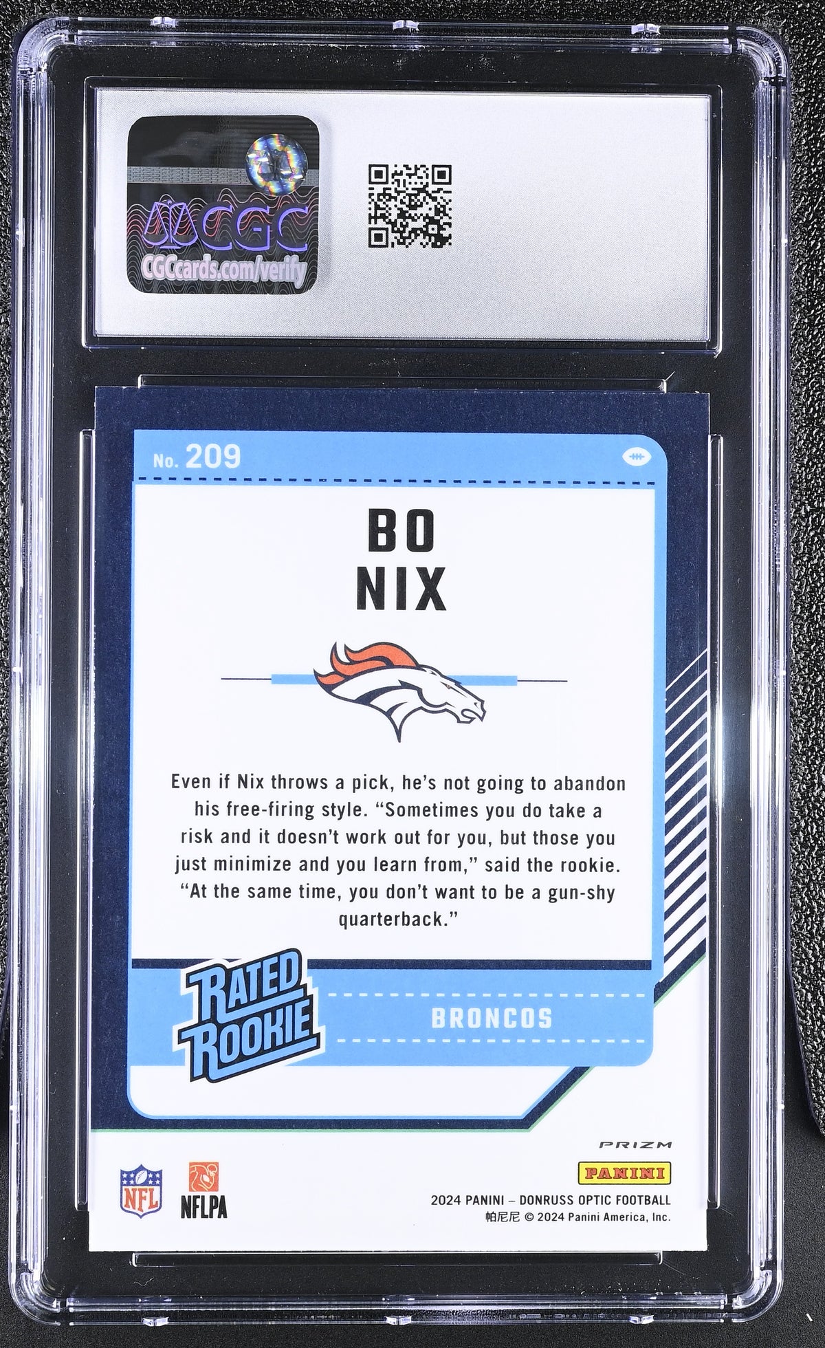 2024 Donruss Optic Bo Nix Holo Rookie #209 CGC 10 Denver Broncos
