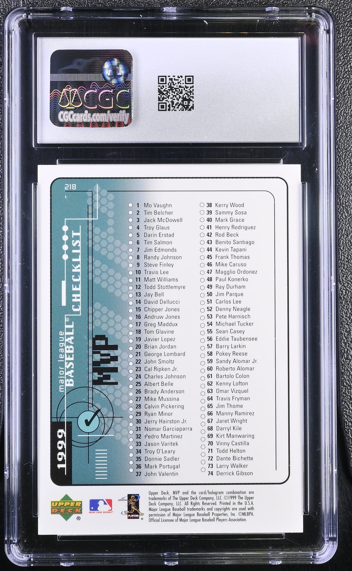 1999 Upper Deck MVP Ken Griffey Jr. #218 CGC 10 Seattle Mariners