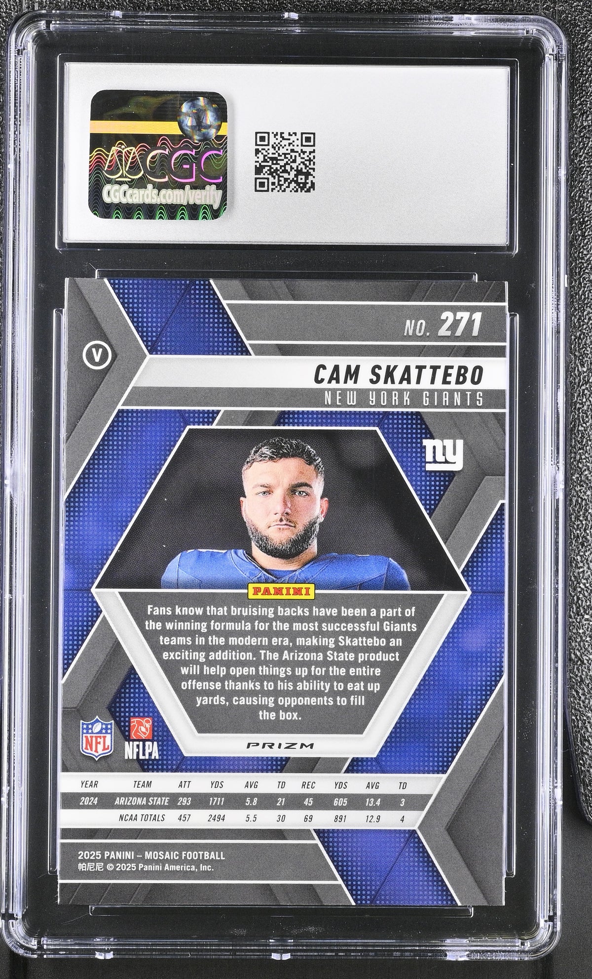 2025 Panini Mosaic Cam Skattebo Rookie Variation Camo Pink #271 CGC 9 Giants