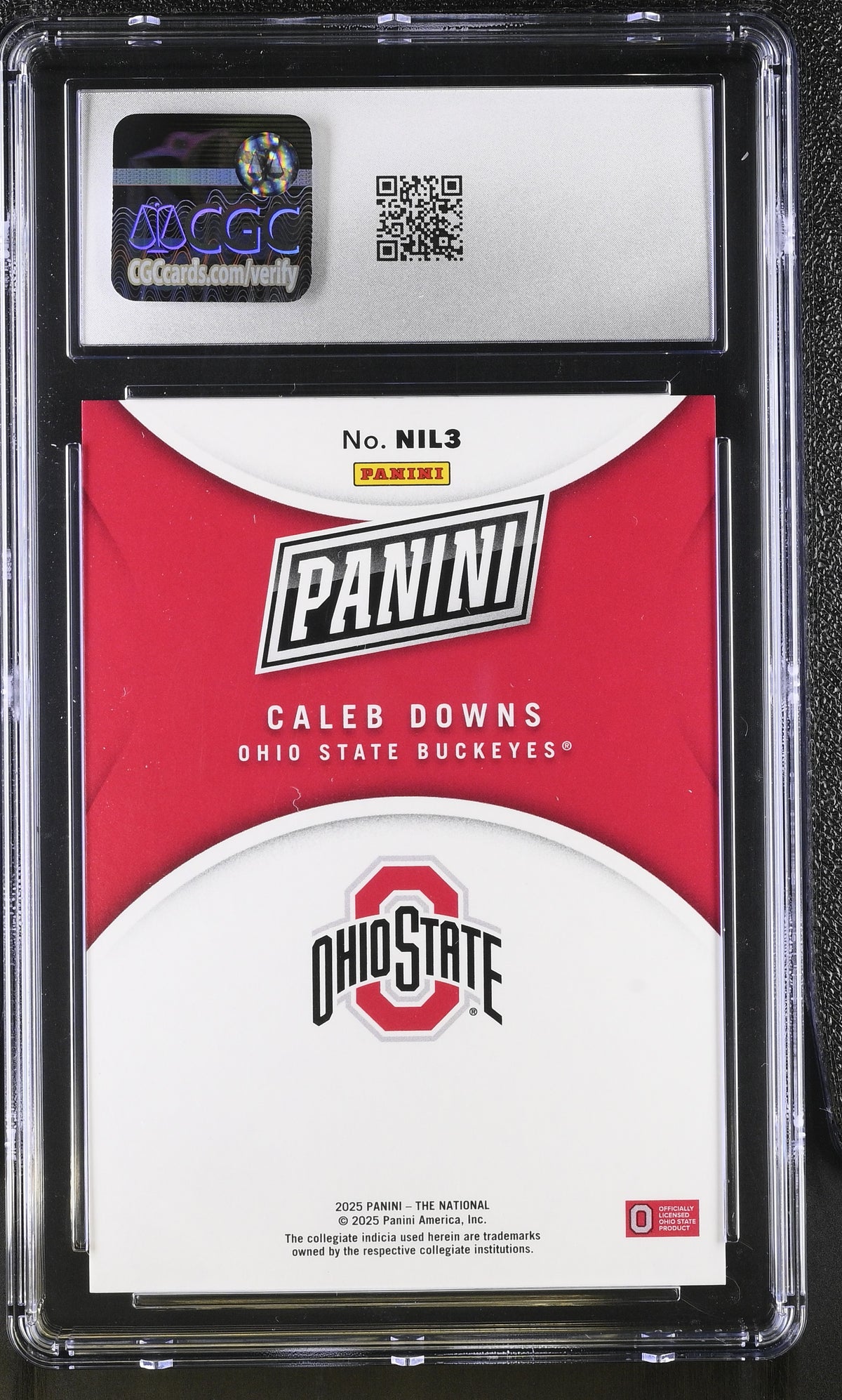 2025 Panini The National Caleb Downs Red /99 Rookie #NIL3 CGC 10 Ohio State