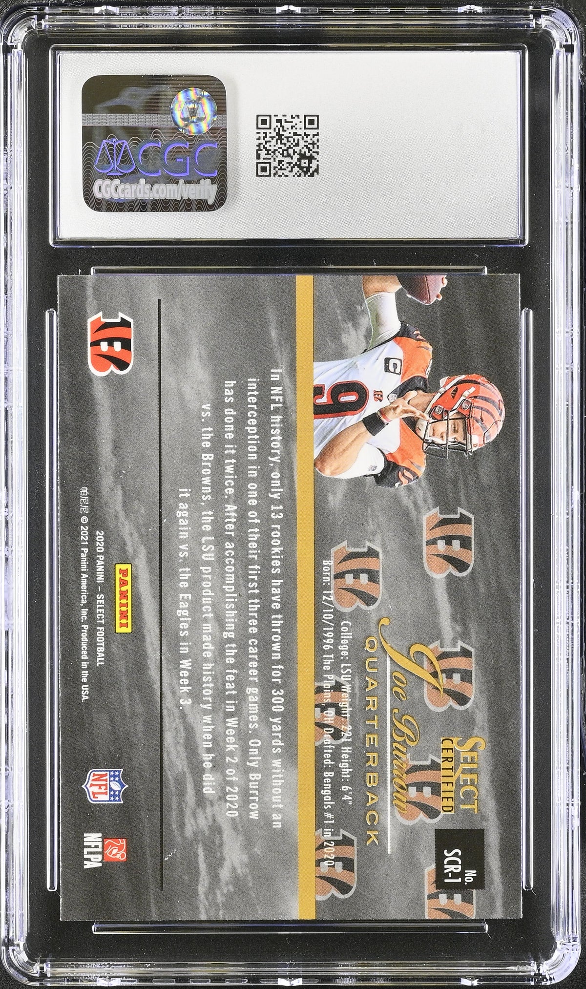 2020 Panini Select Joe Burrow Rookie Select Certified #SCR-1 CGC 10 Bengals