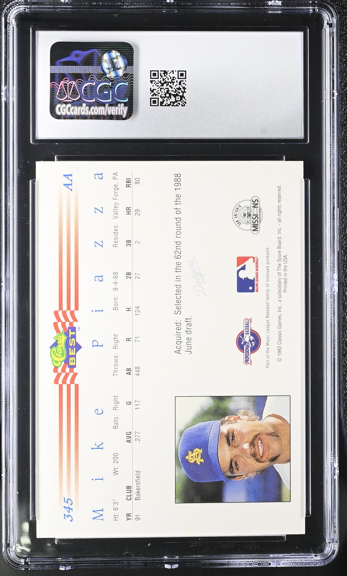 1992 Classic Best Mike Piazza Rookie #345 CGC 10 San Antonio Missions