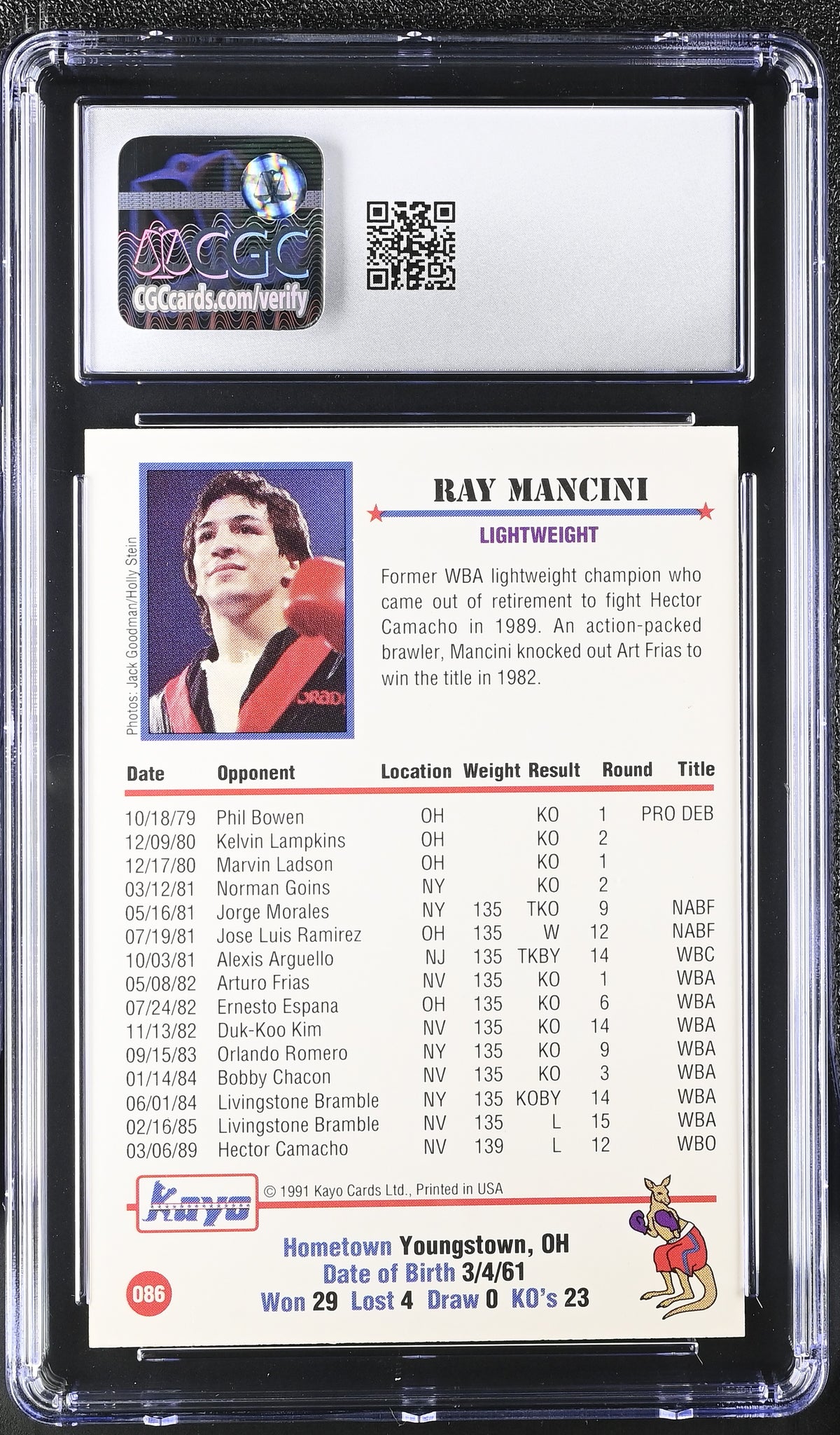 1991 Kayo Ray Mancini #086 CGC 9.5