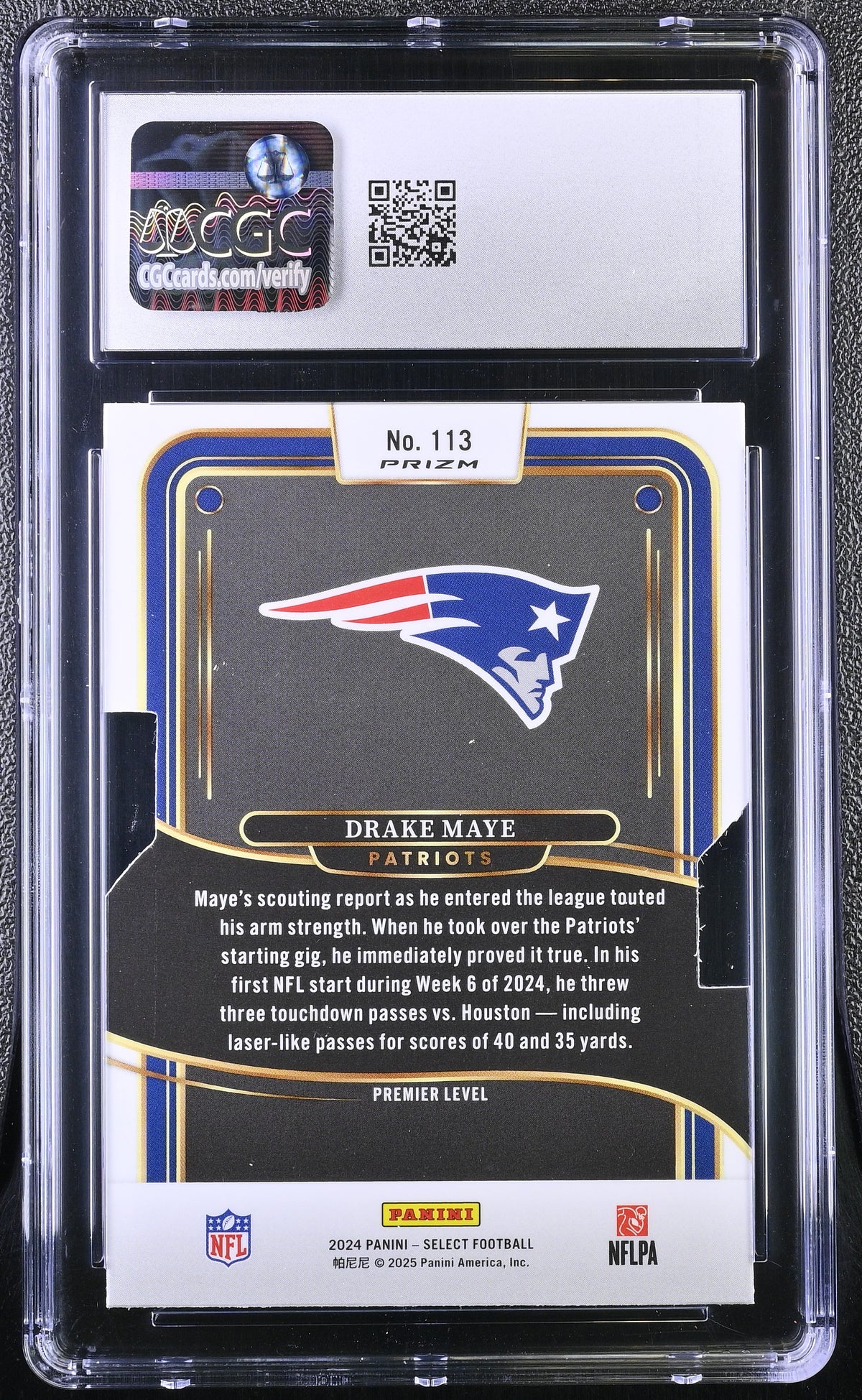 2024 Panini Select Drake Maye Silver Die-Cut Rookie #113 CGC 8 New England Patriots
