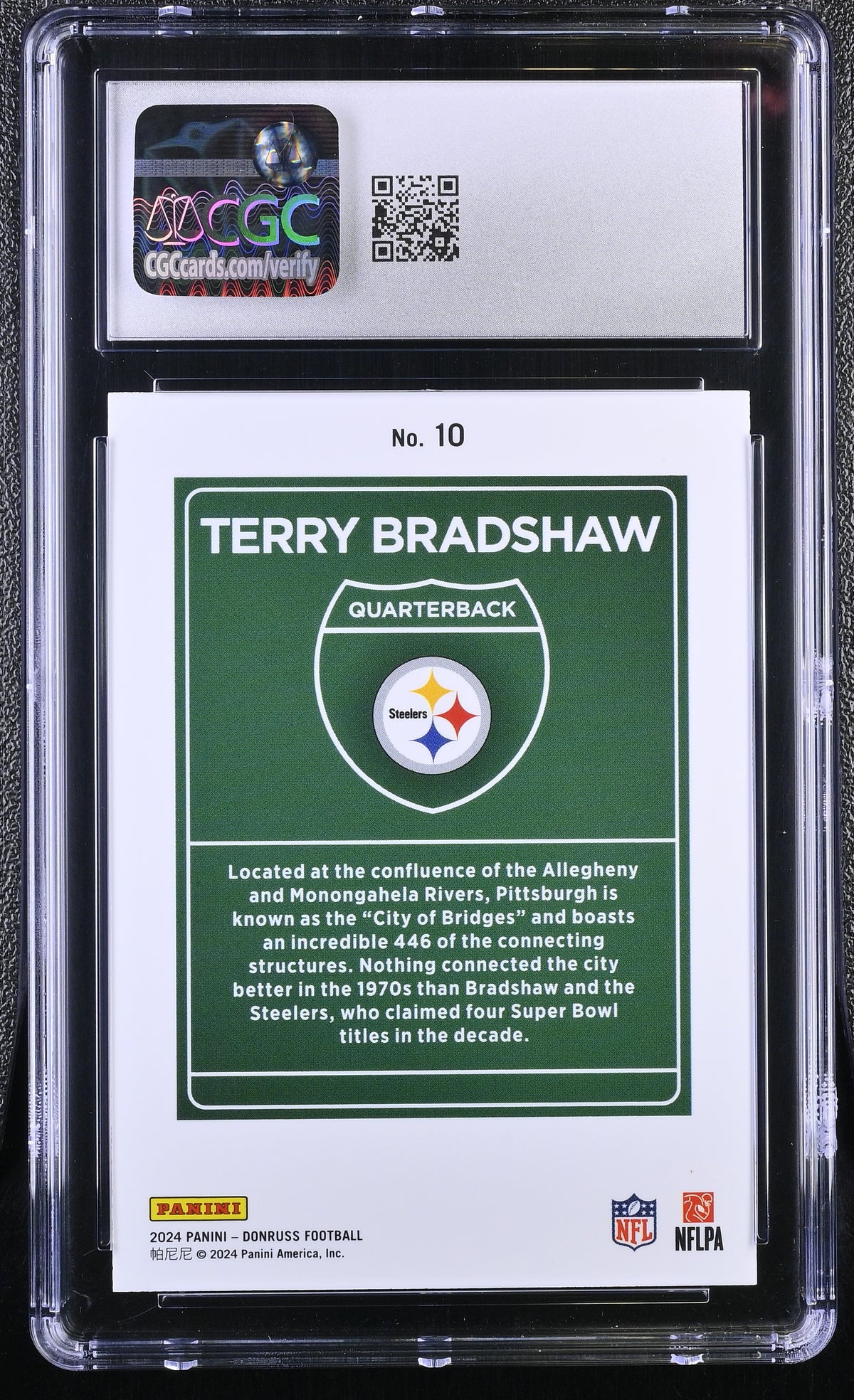 2024 Donruss Terry Bradshaw Downtown #10 CGC 8.5 Pittsburgh Steelers