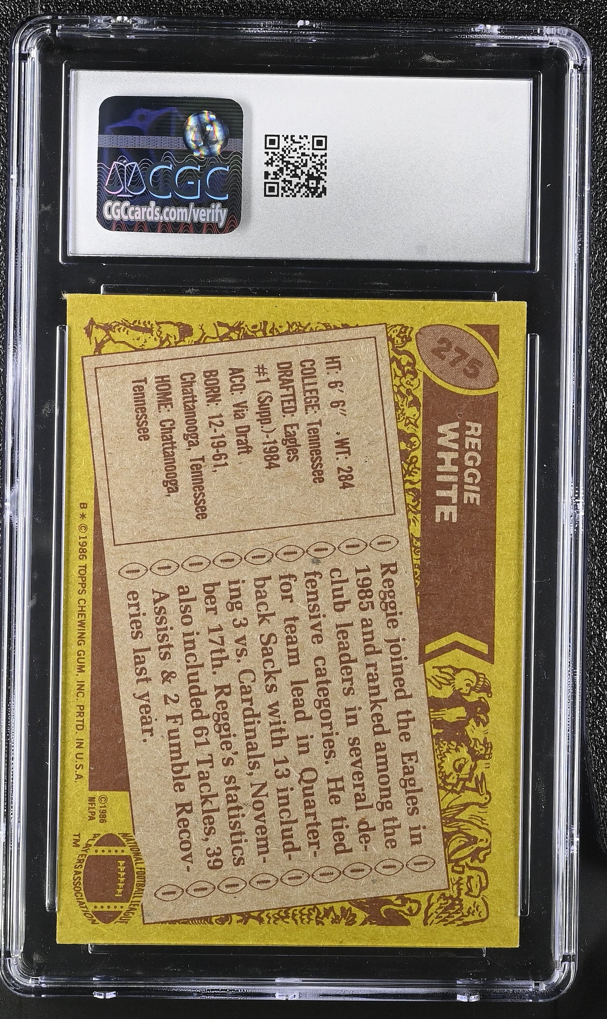 1986 Topps Reggie White Rookie #275 CGC 6 Philadelphia Eagles