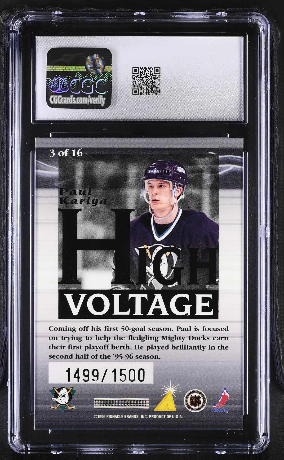 1996-97 Pinnacle Summit Paul Kariya /1500 High Voltage #3 CGC 9.5 Anaheim Ducks