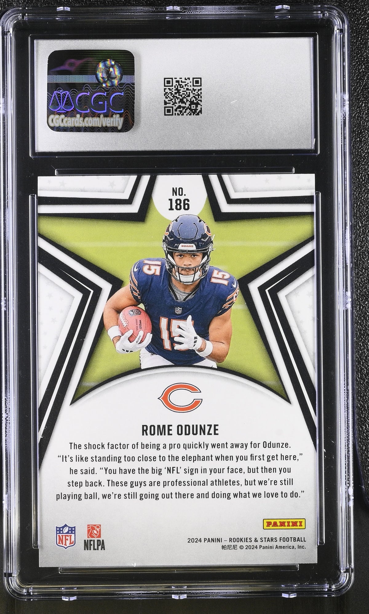 2024 Panini Rookies & Stars Rome Odunze Purple /299 Rookie #186 CGC 10 Bears