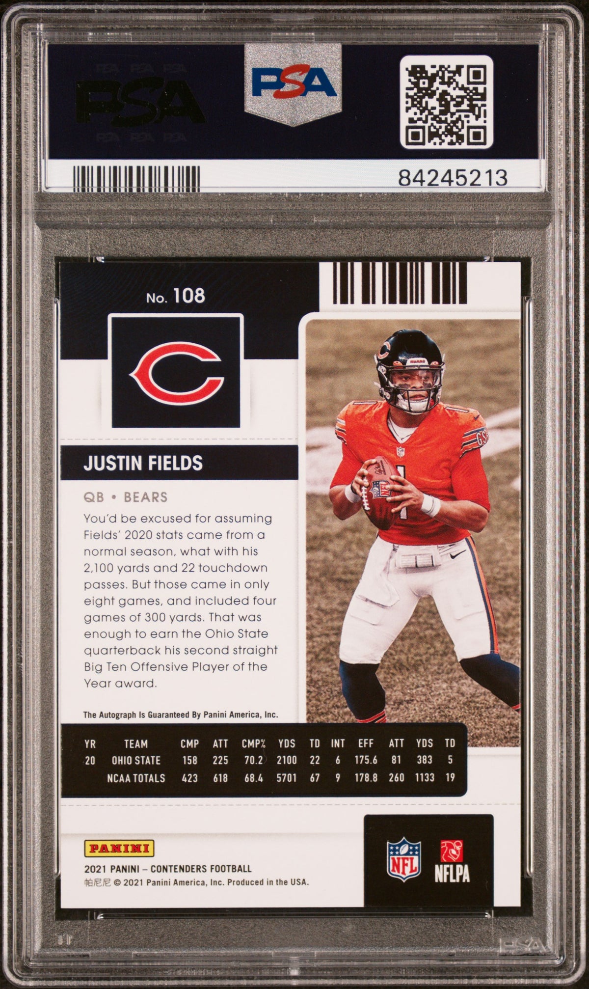 2021 Panini Contenders Justin Fields Auto Red Zone Rookie #108 PSA 9 Bears