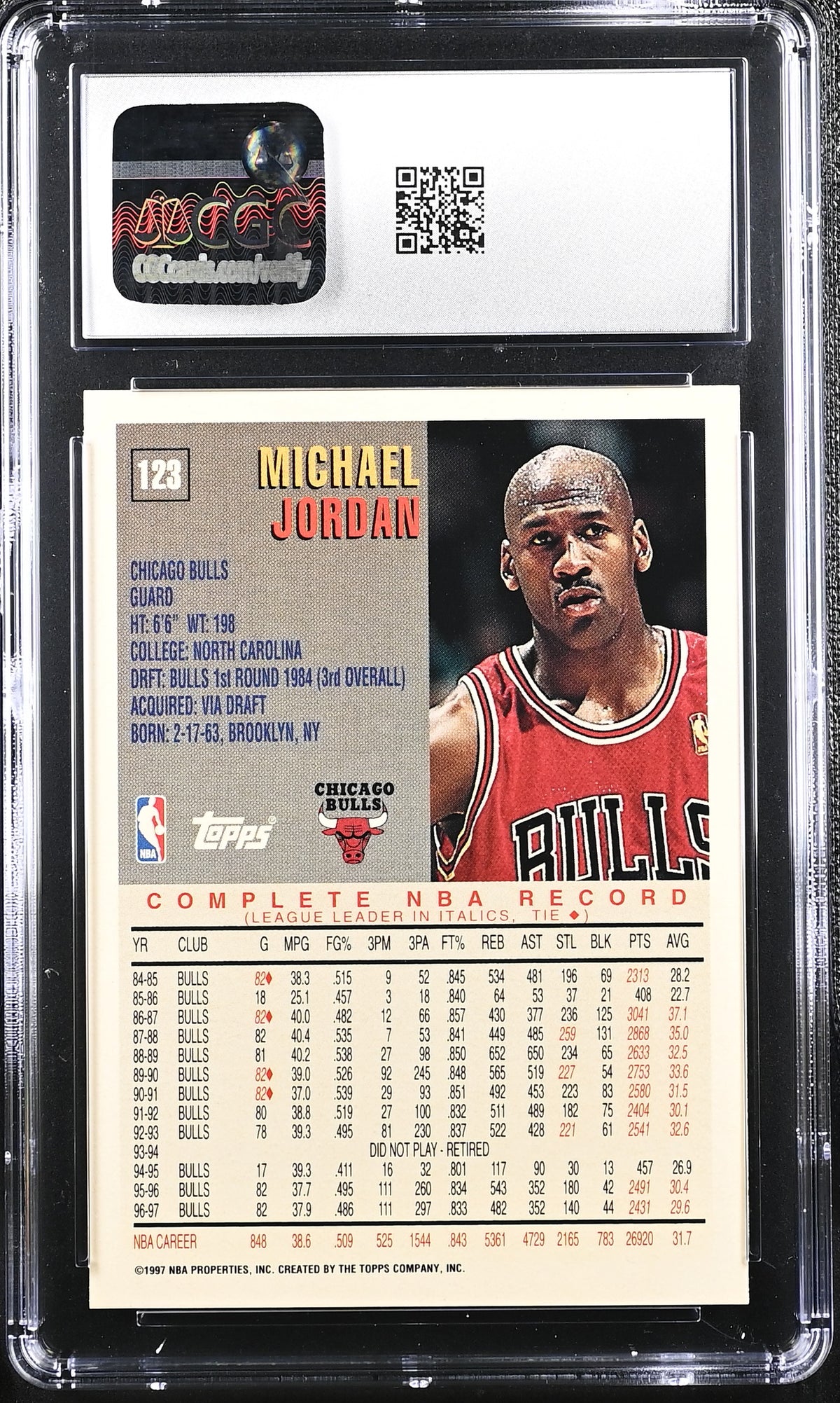 1997-98 Topps Michael Jordan #123 CGC 8.5 Chicago Bulls