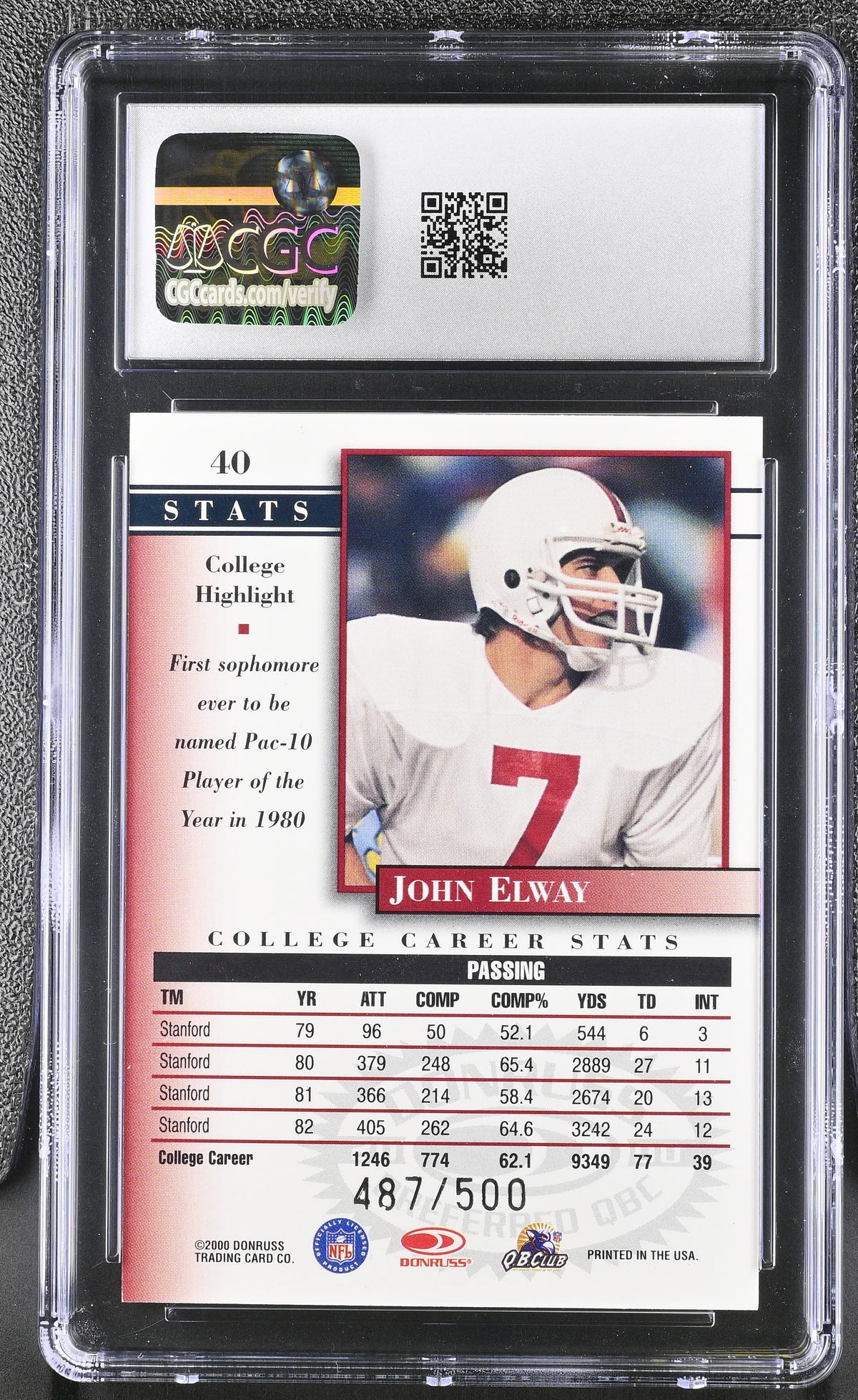 2000 Donruss Preferred John Elway Preferred Power /500 Profile CGC 9.5 Stanford