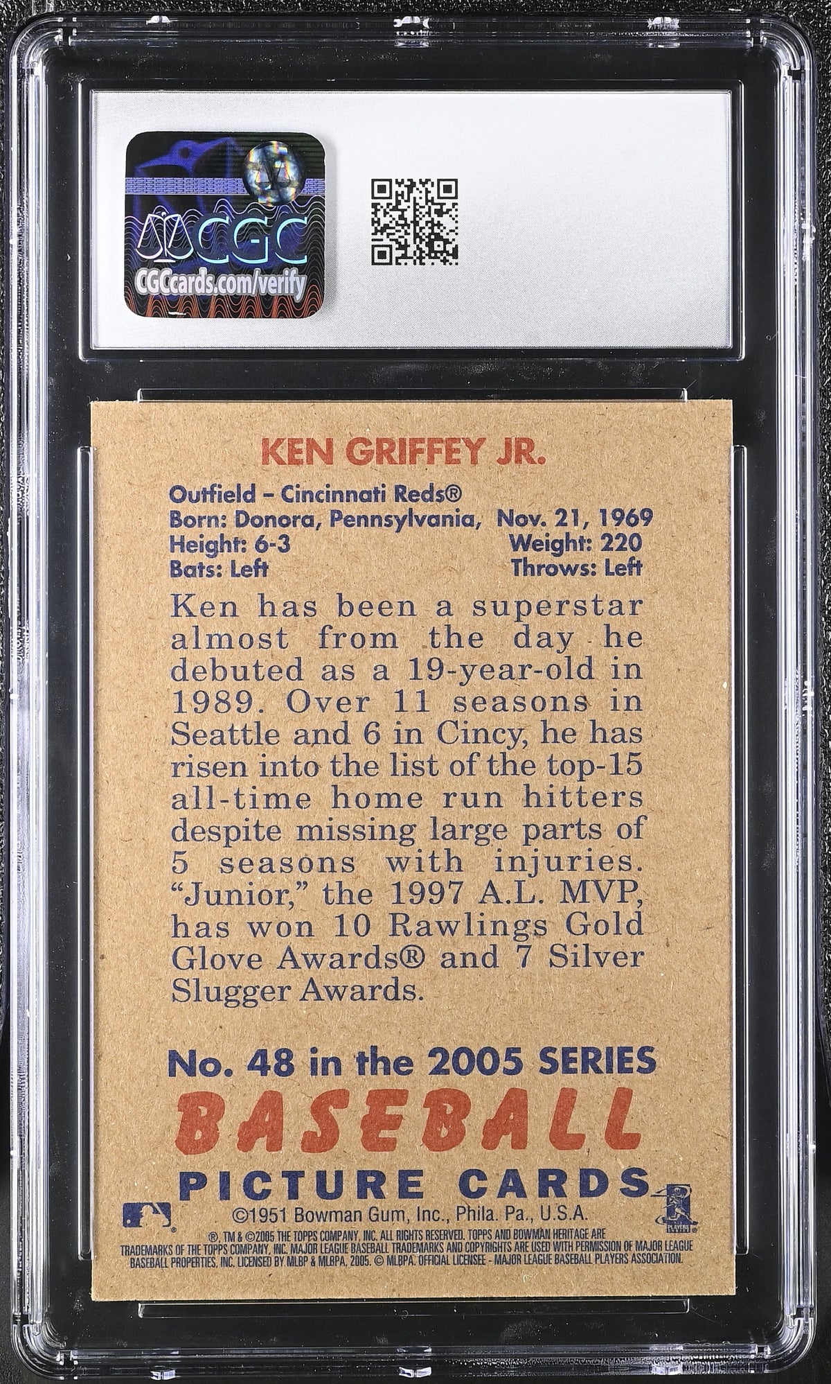 2005 Bowman Heritage Ken Griffey Jr. #48 CGC 9 Cincinnati Reds