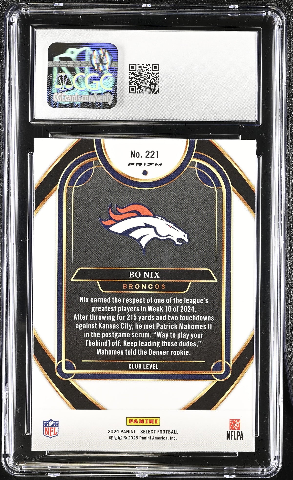 2024 Panini Select Bo Nix Red & Blue Shock Rookie #221 CGC 10 Denver Broncos