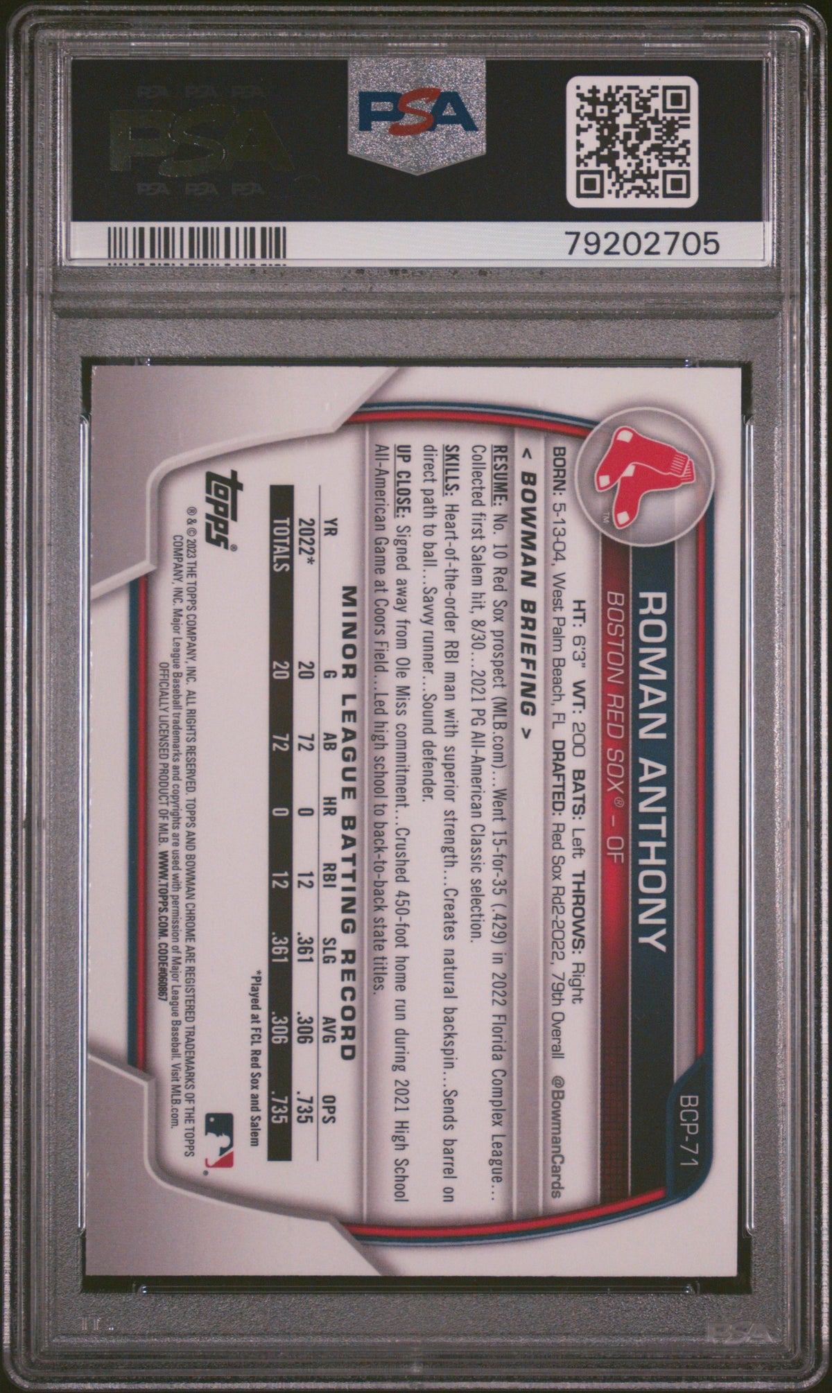 2023 Bowman Mega Box Chrome Roman Anthony #71 PSA 9