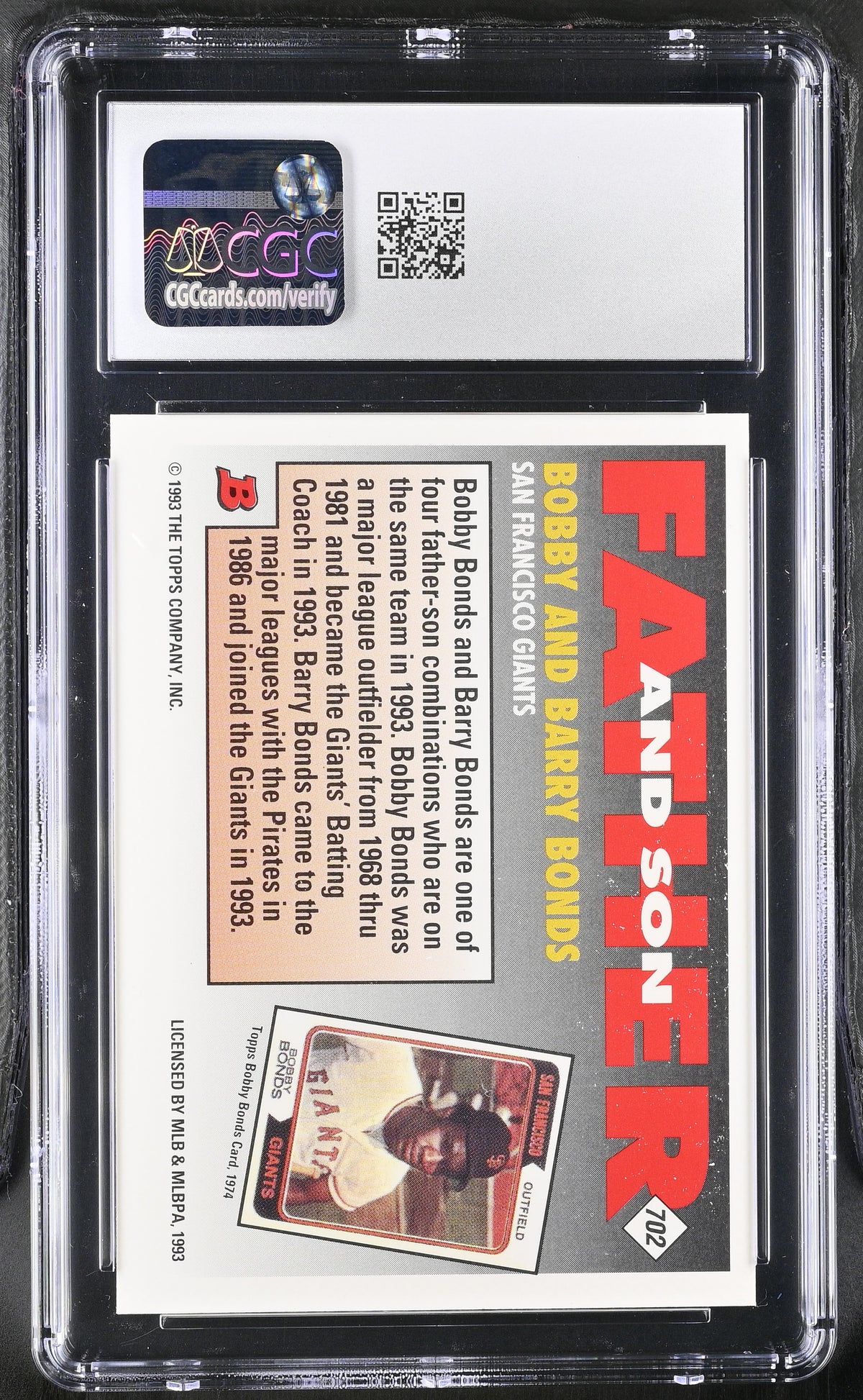 1993 Bowman Barry Bonds/Bobby Bonds Foil #702 CGC 10 San Francisco Giants