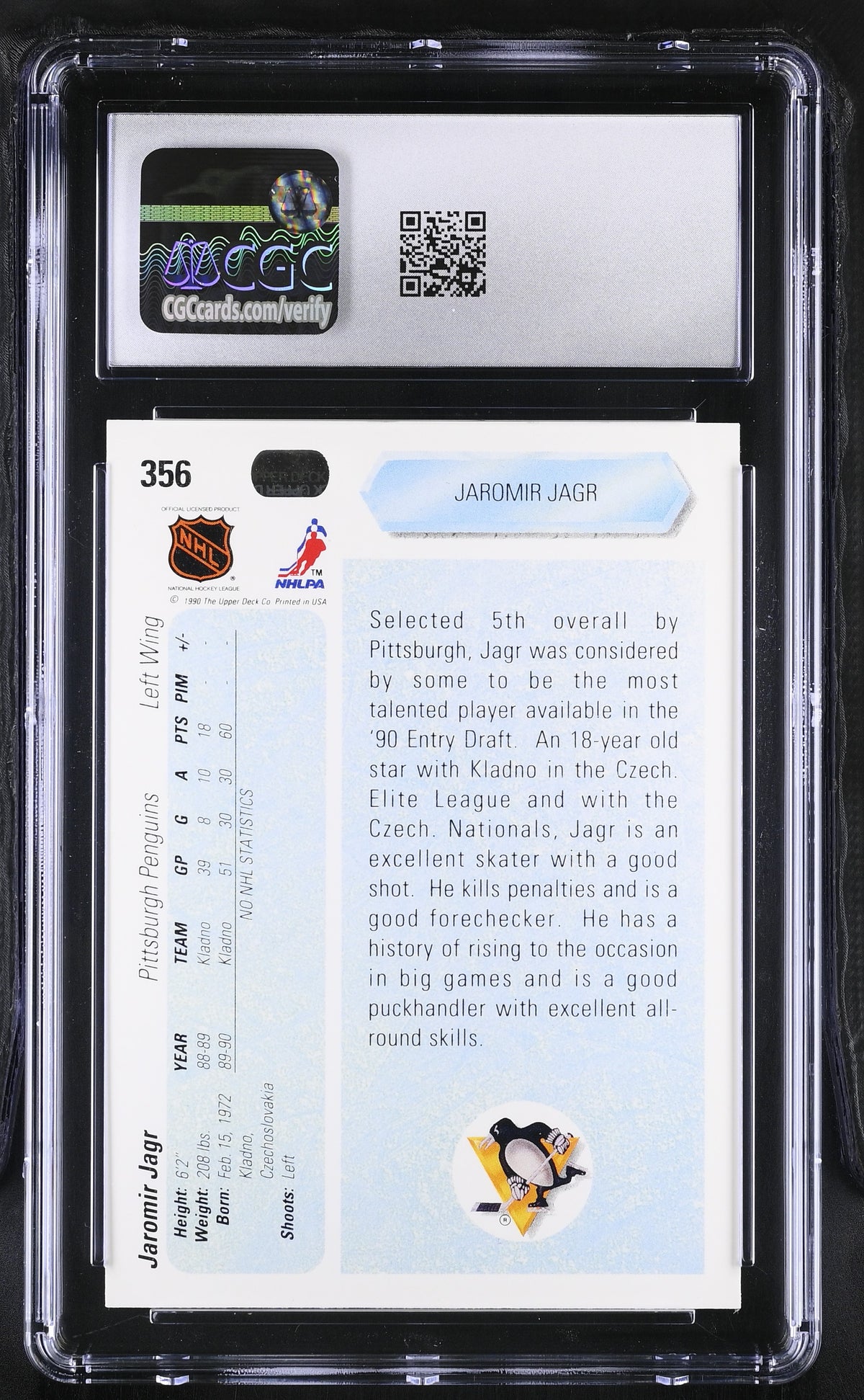 1990-91 Upper Deck Jaromir Jagr Rookie #356 CGC 10 Pittsburgh Penguins