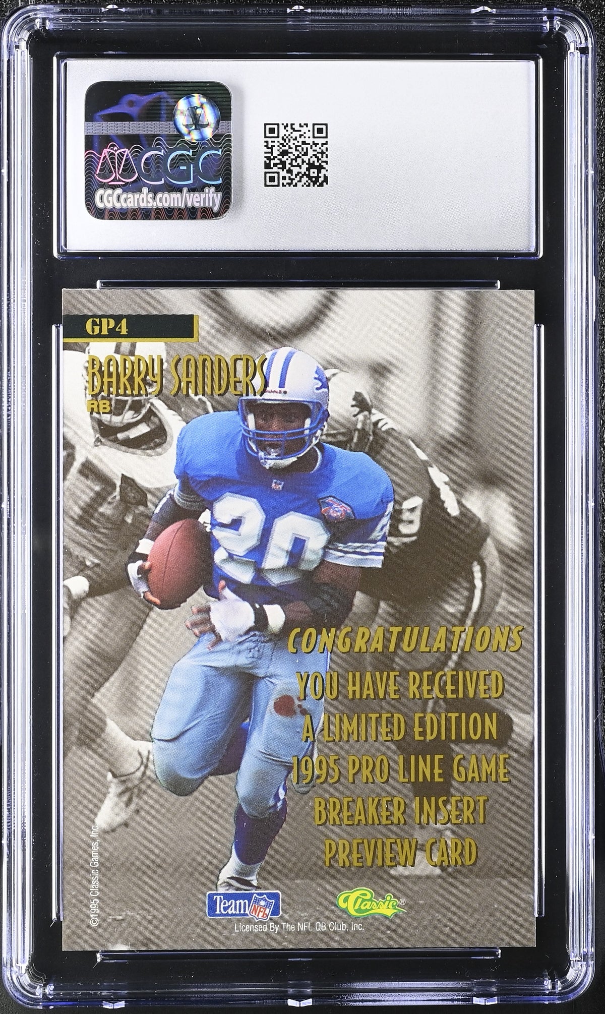1995 Classic Pro Line Barry Sanders Game Breakers Preview #GP4 CGC 9 Lions