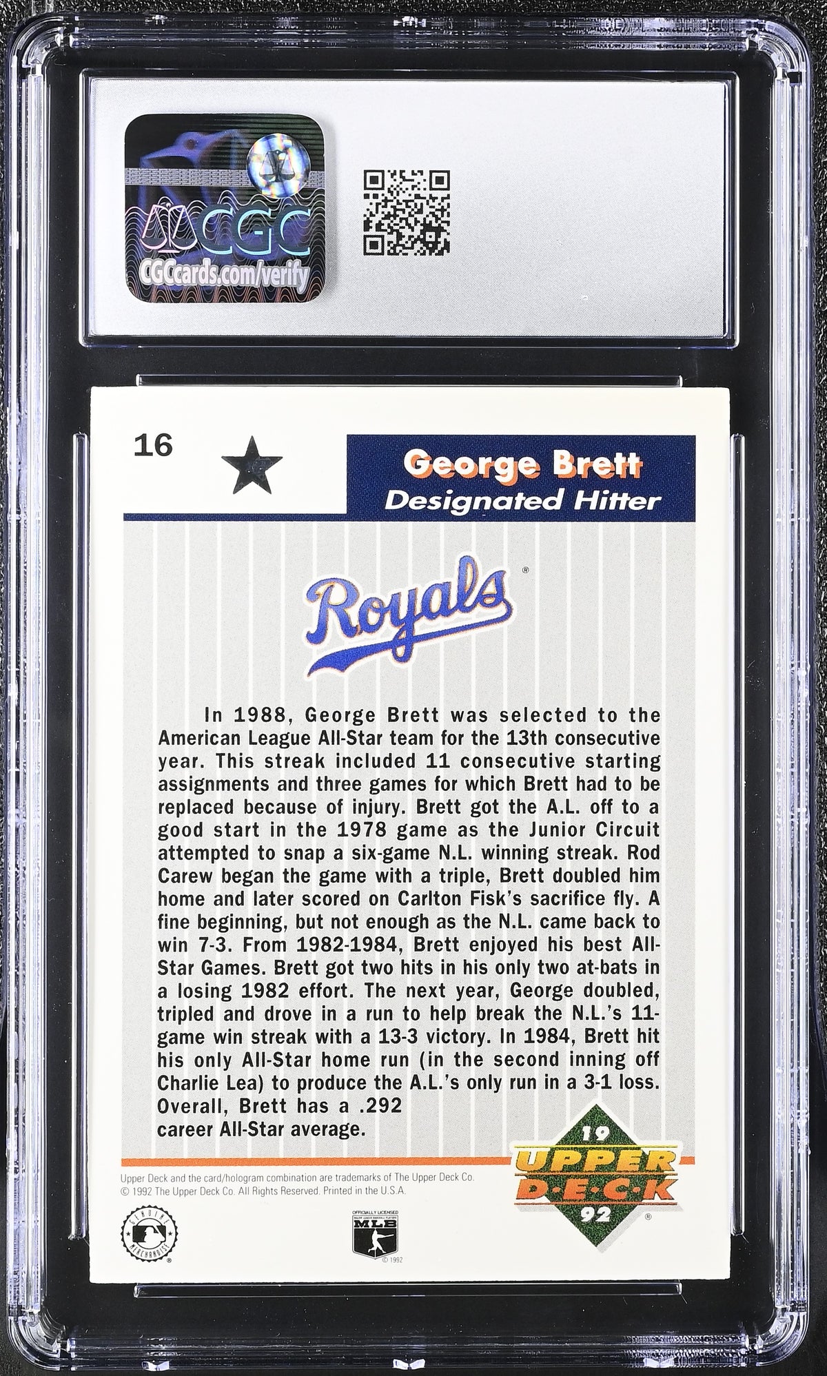 1992 Upper Deck All-Star Fan Fest George Brett #16 CGC 9 Kansas City Royals