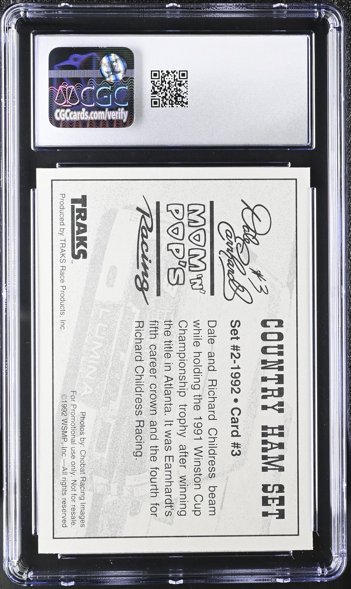 1992 Traks Mom-N-Pop's Ham Dale Earnhardt #3 CGC 10