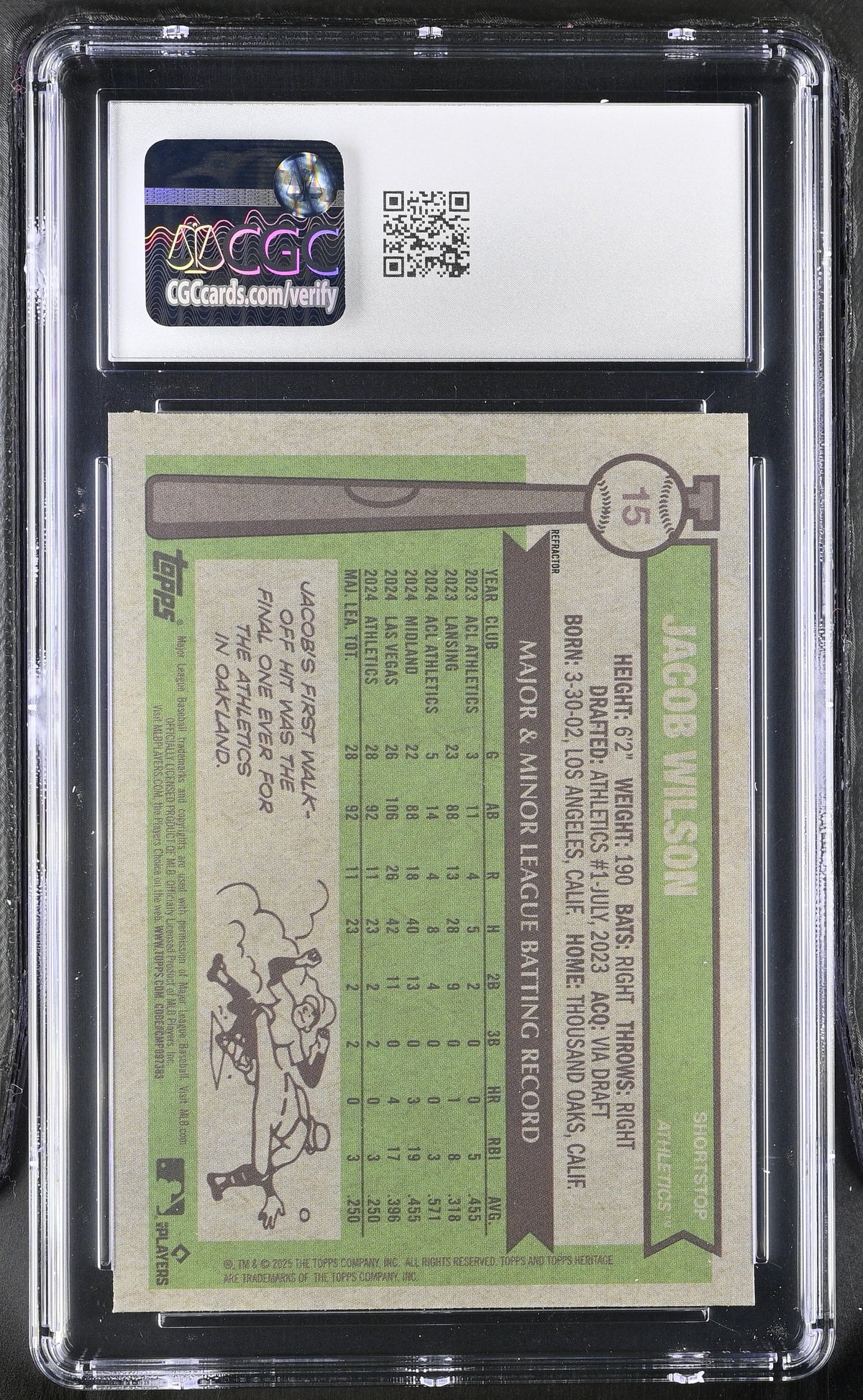 2025 Topps Heritage Jacob Wilson Refractor Rookie Chrome #15 CGC 10 Athletics