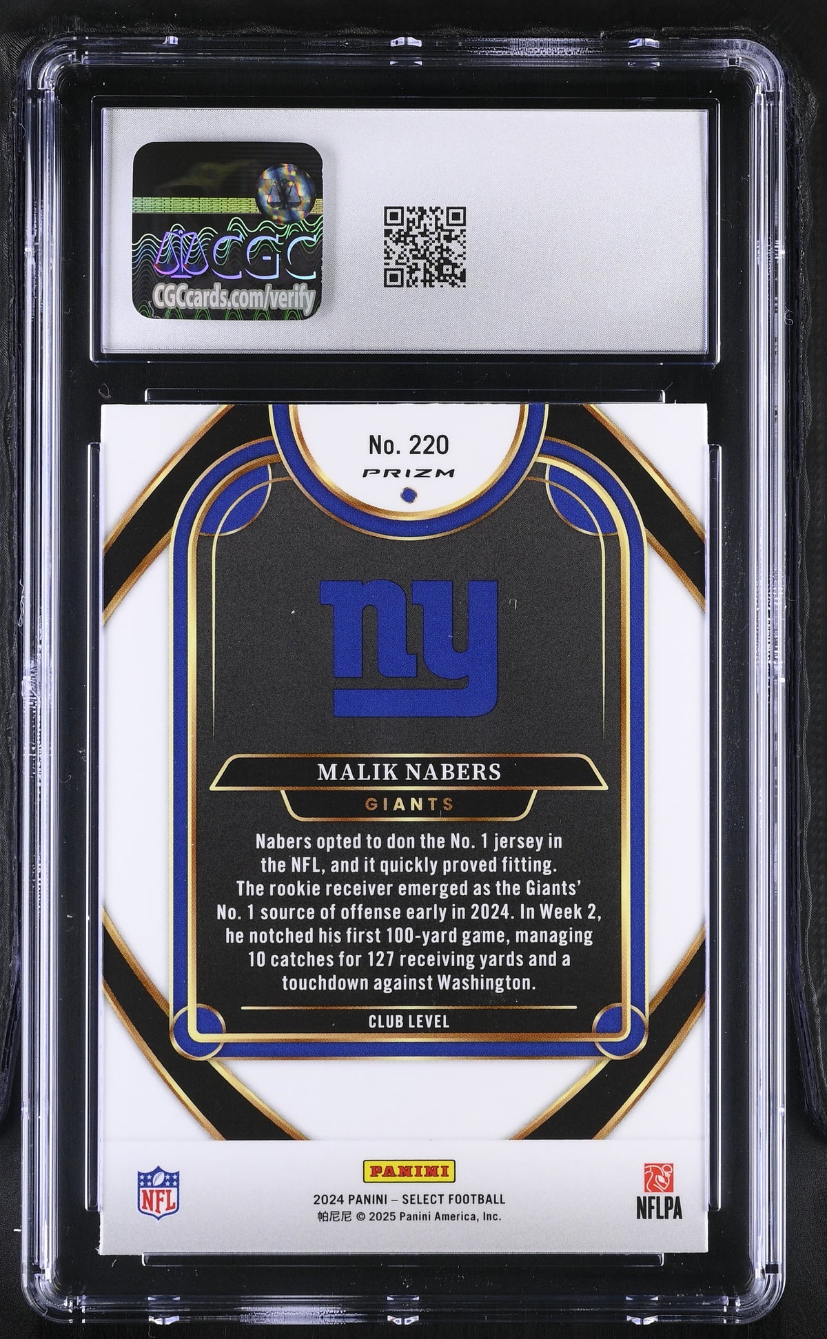 2024 Panini Select Malik Nabers Red & Yellow Shock Rookie #220 CGC 9.5 Giants