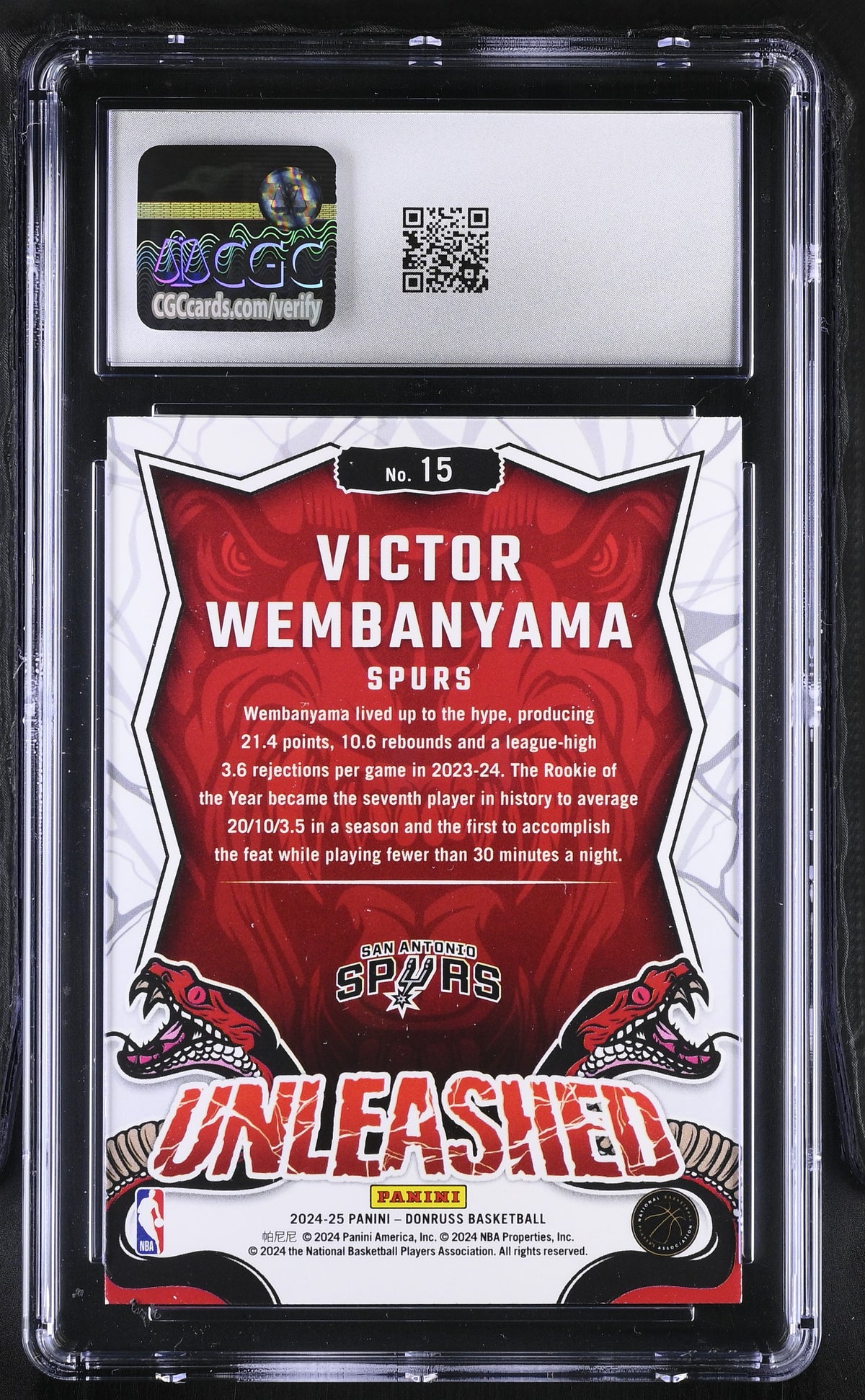 2024-25 Donruss Victor Wembanyama Unleashed #15 CGC 9 San Antonio Spurs