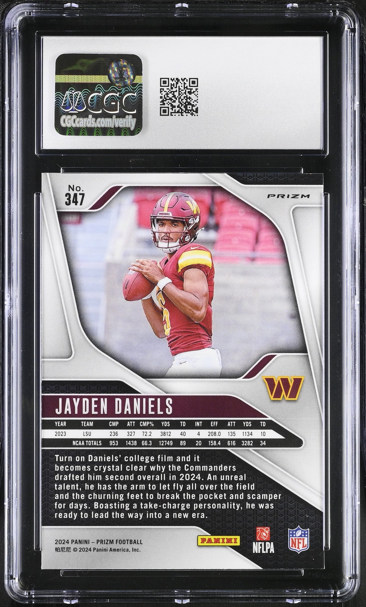 2024 Panini Prizm Jayden Daniels Purple Pulsar Rookie #347 CGC 8.5 Commanders