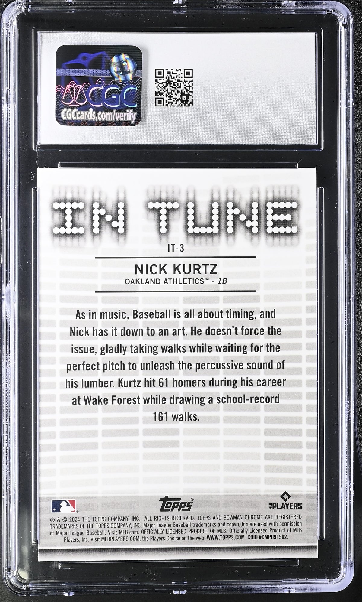 2024 Bowman Draft Nick Kurtz Rookie In Tune #IT-3 CGC 10 Oakland Athletics