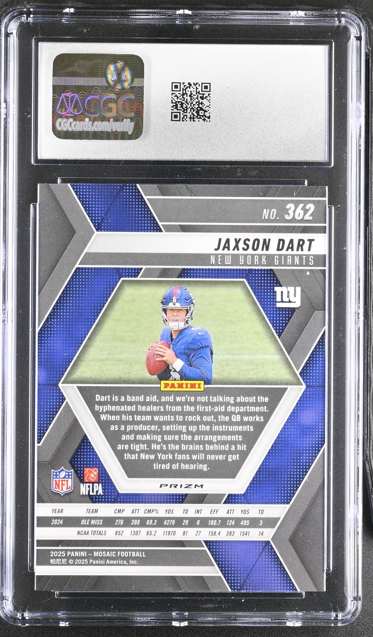 2025 Panini Mosaic Jaxson Dart Green Rookie #362 CGC 10 New York Giants