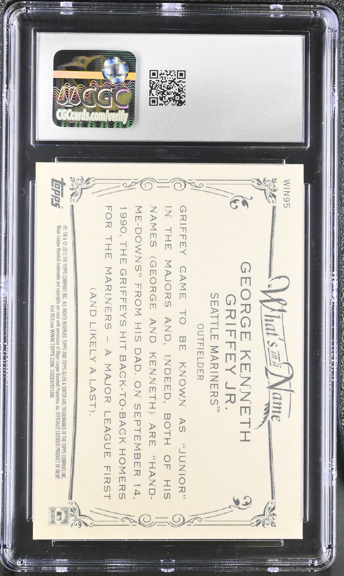 2012 Topps Allen & Ginter Ken Griffey Jr. What's in a Name? #WIN95 CGC 10