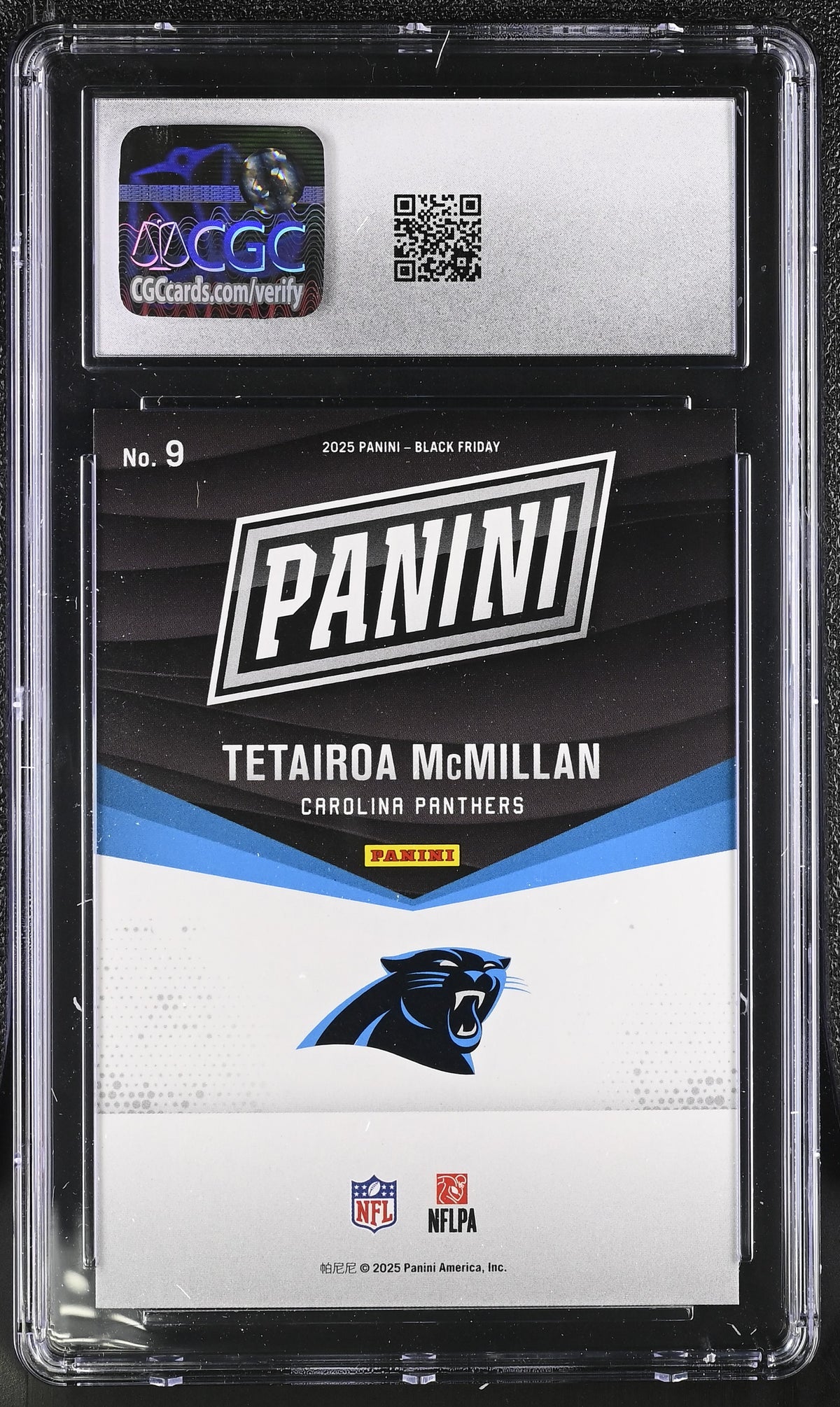 2025 Panini Black Friday Tetairoa McMillan /199 Rookie #9 CGC 9 Panthers