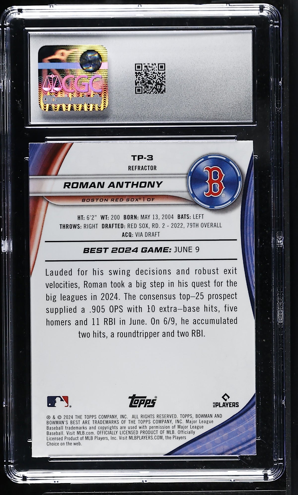 2024 Best Roman Anthony Refractor Rookie Top Prospects #TP-3 CGC 10 Red Sox