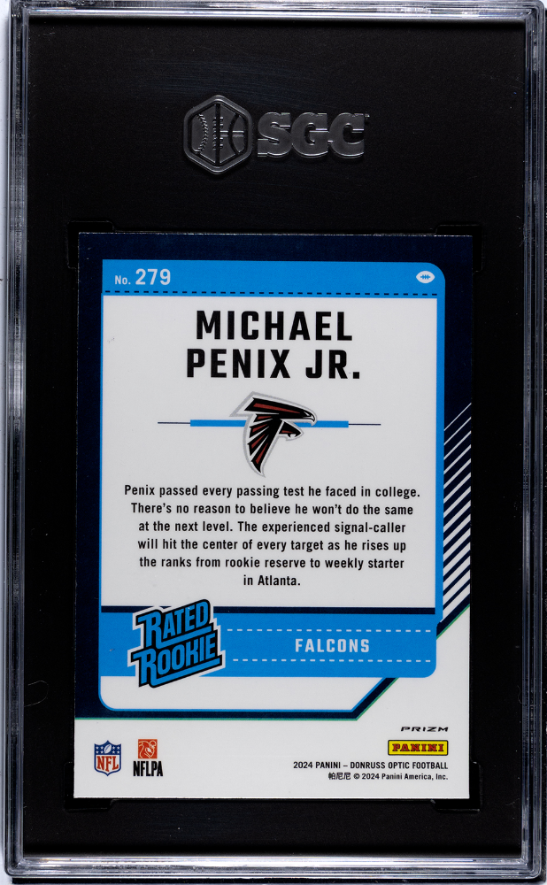 2024 Donruss Optic Michael Penix JR Purple Shock Prizm Rookie 279 SGC 10 Falcons