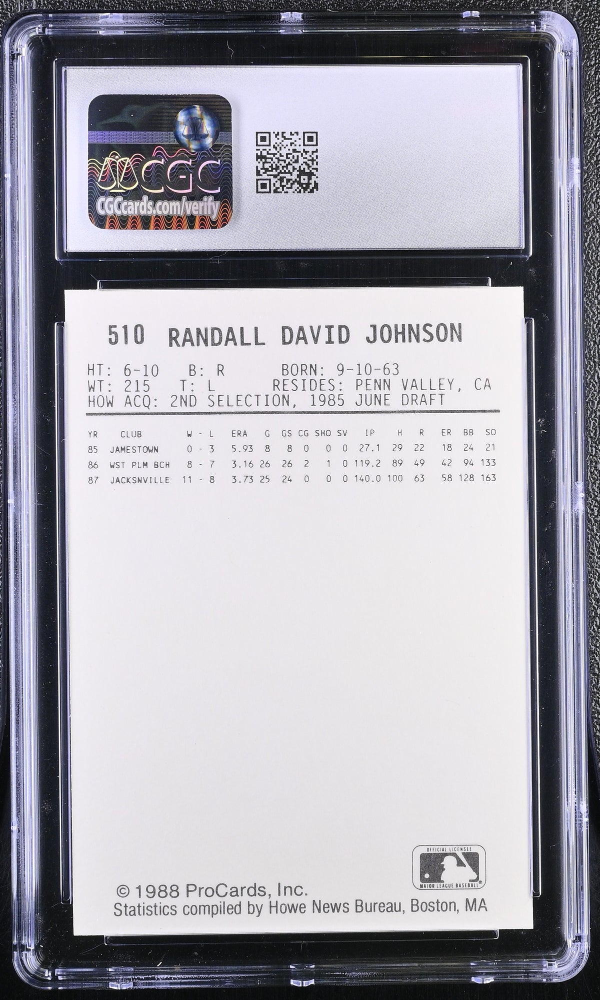 1988 Procards Randy Johnson Indianapolis Indians #510 CGC 9 Indianapolis Indians
