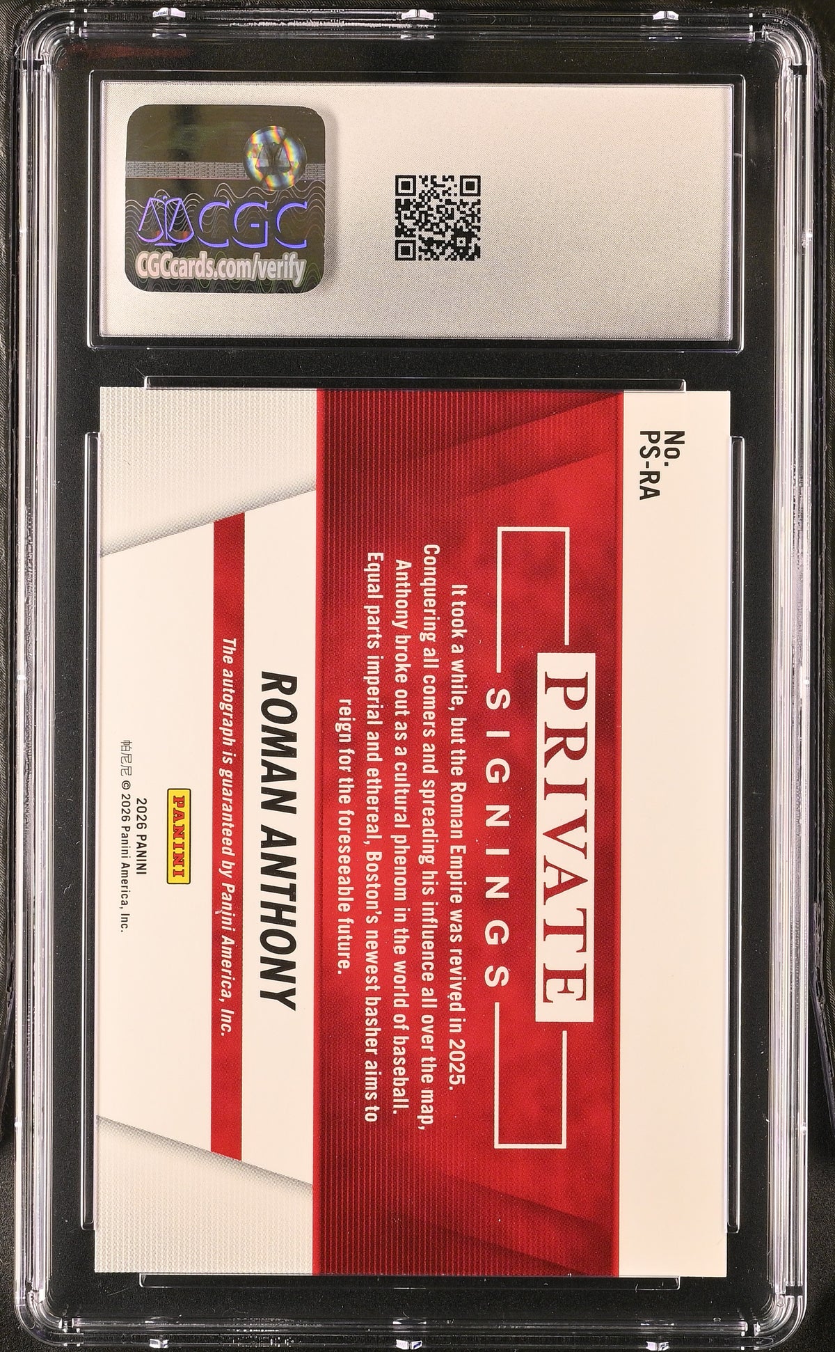 2026 Panini The National Vip Roman Anthony Auto Private Signings #PS-RA CGC 9
