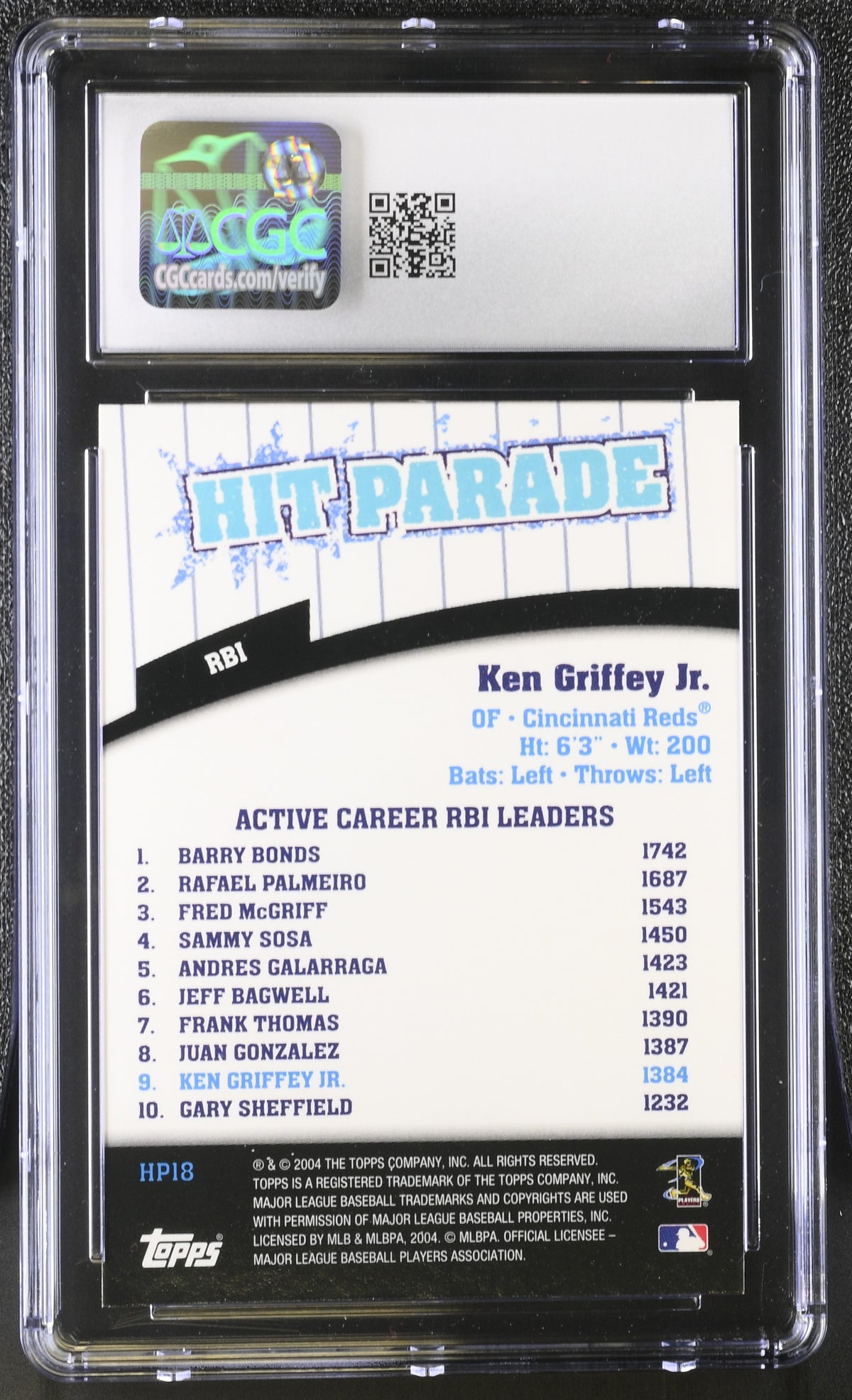 2004 Topps Ken Griffey Jr. Hit Parade #HP18 CGC 9 Cincinnati Reds