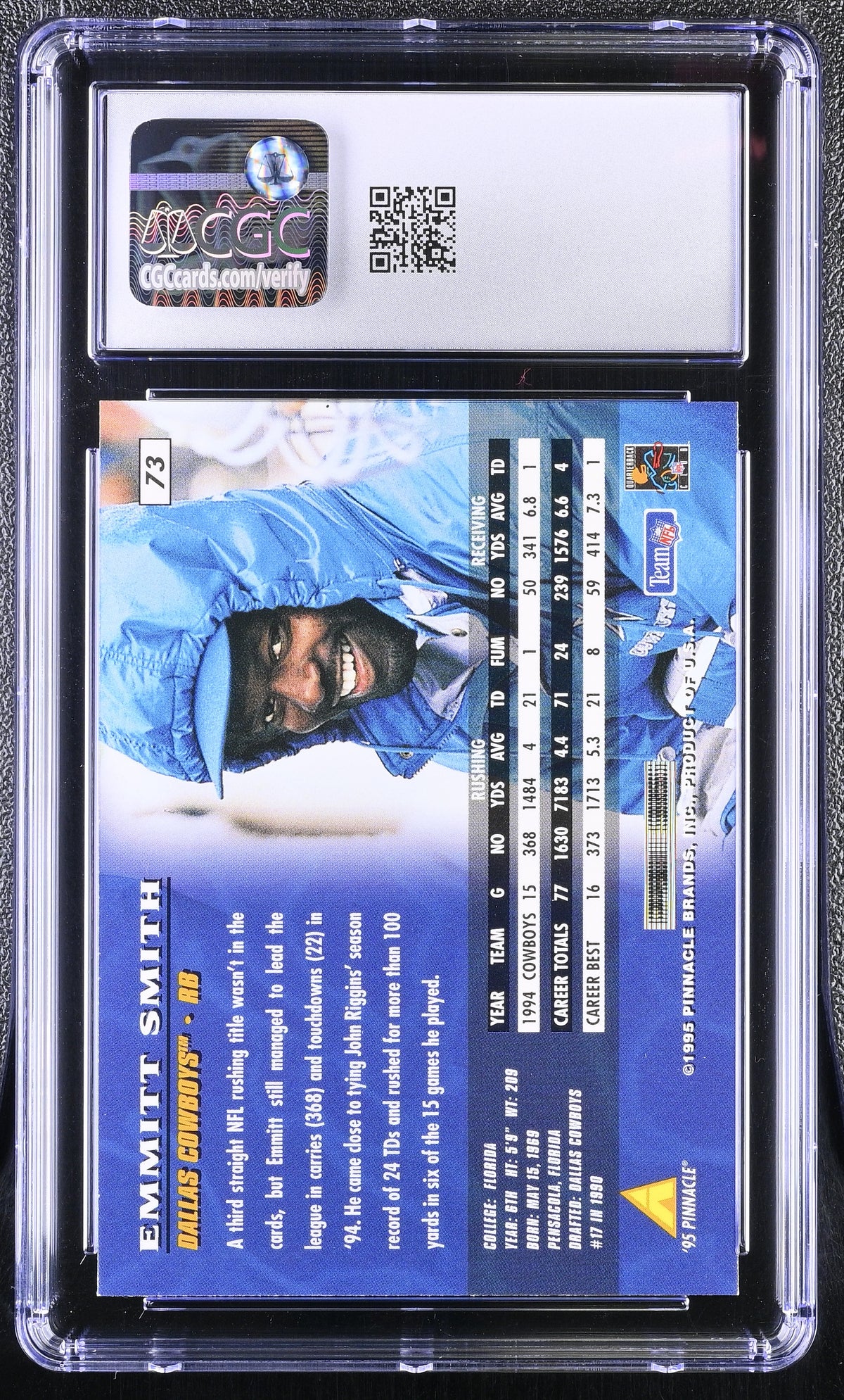 1995 Pinnacle Emmitt Smith #73 CGC 10 Dallas Cowboys
