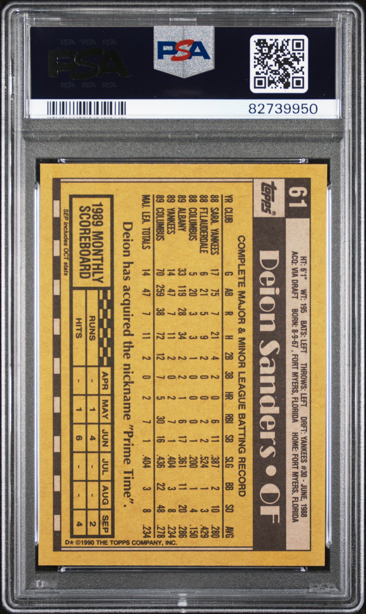 1990 Topps Deion Sanders #61 PSA 8 New York Yankees