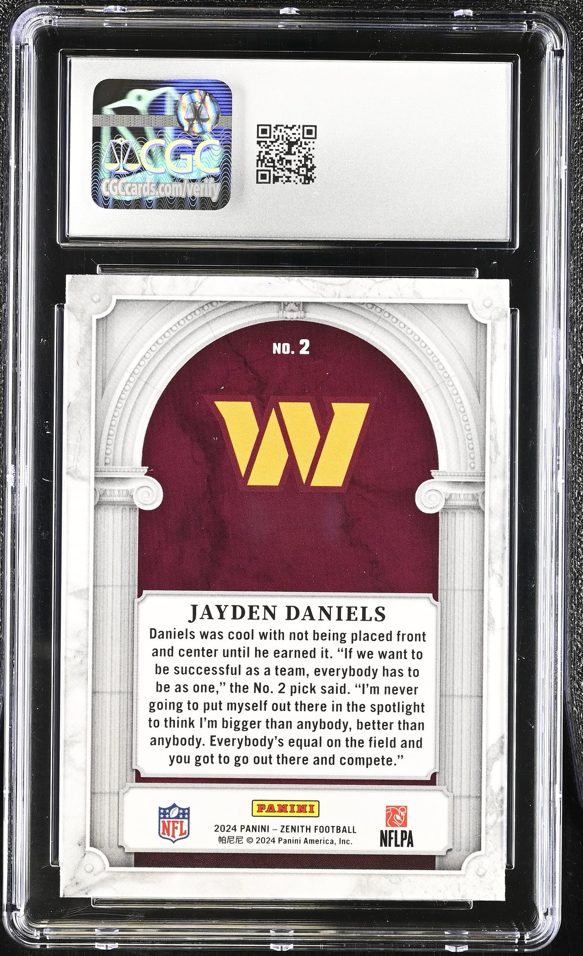2024 Panini Zenith Jayden Daniels Rookie Z-Marquee #2 CGC 10 Commanders