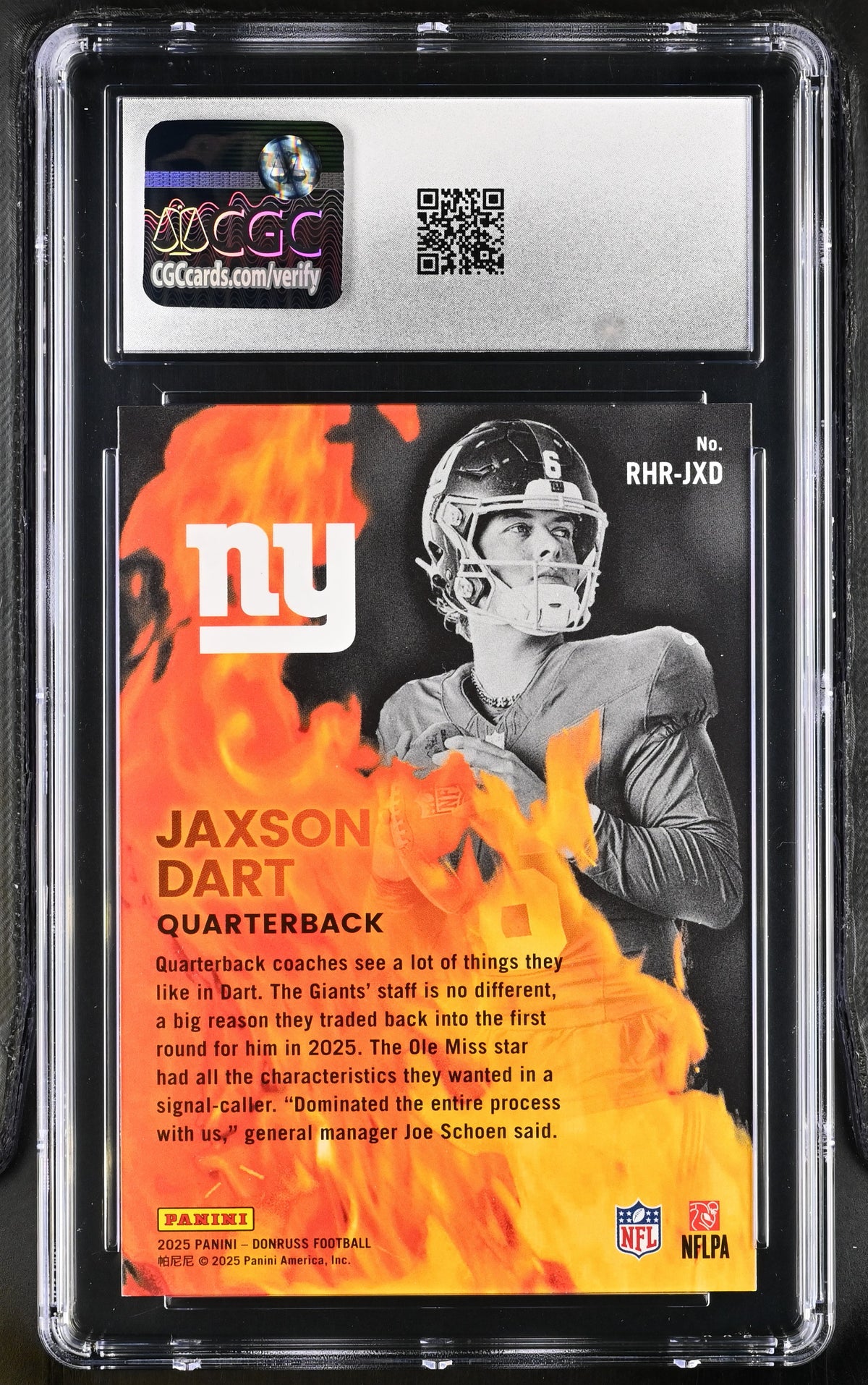 2025 Donruss Jaxson Dart Red Hot Rookies #RHR-JXD CGC 9.5 New York Giants