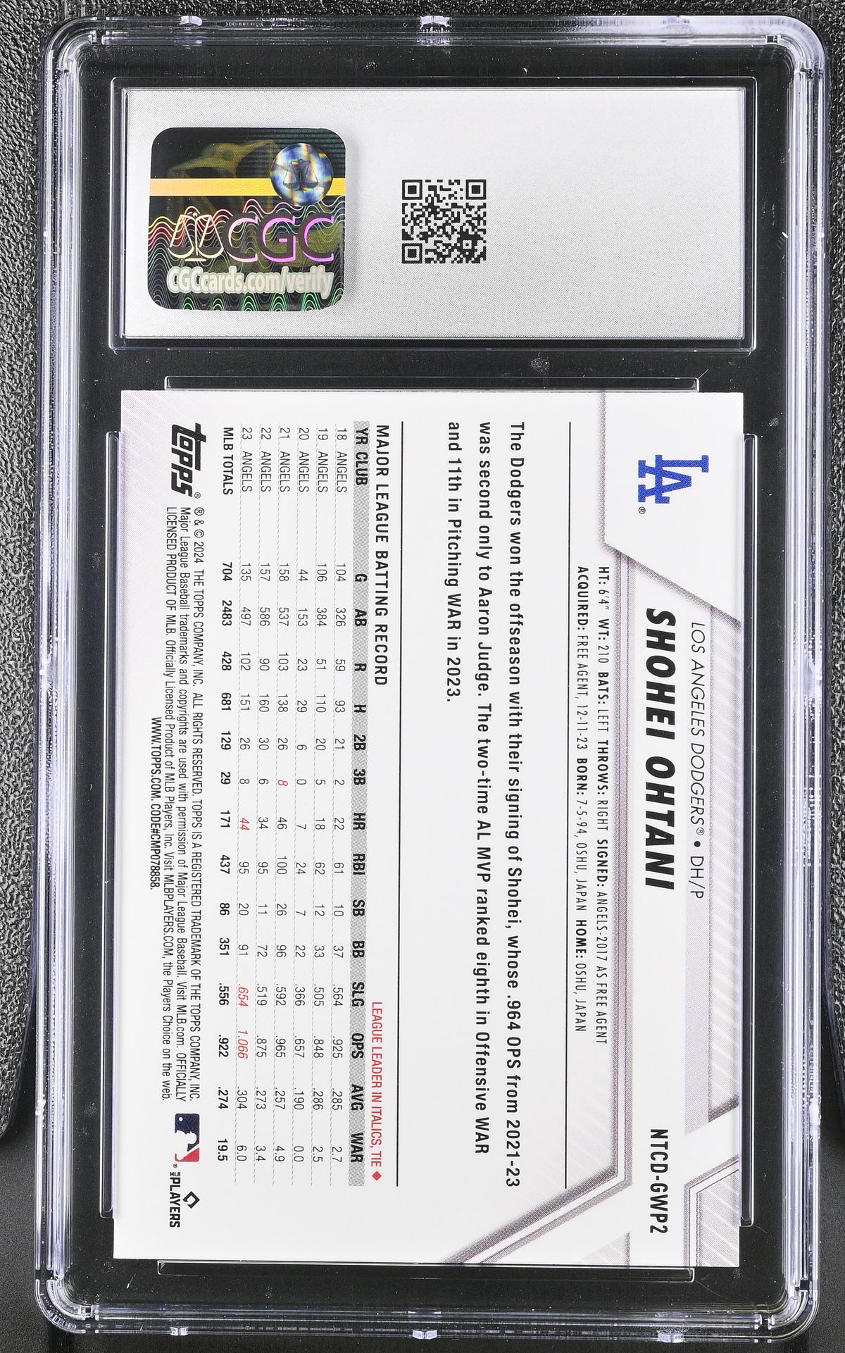 2024 Topps National Trading Card Day Shohei Ohtani #NTCD-GWP2 CGC 10 Dodgers
