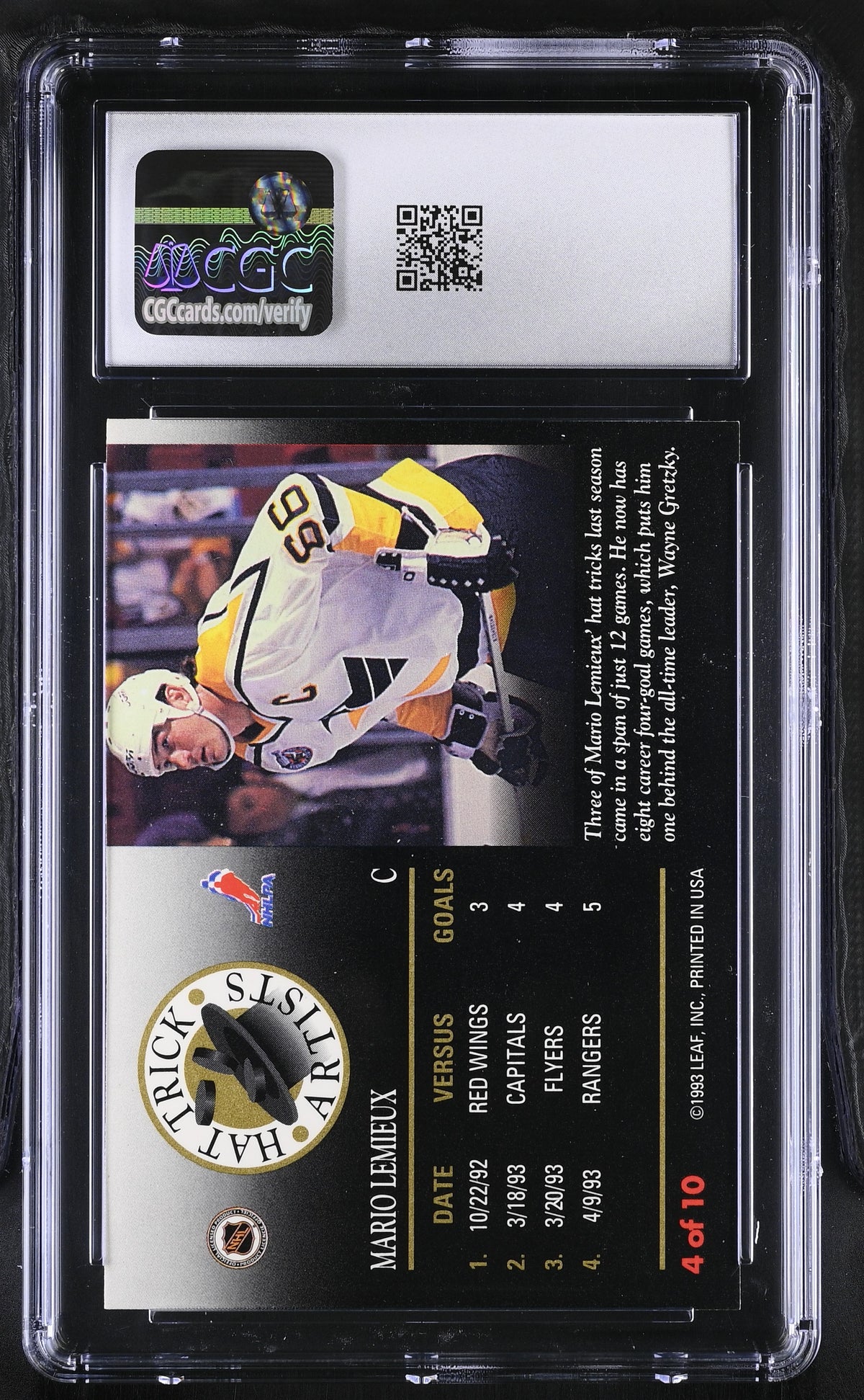 1993-94 Leaf Mario Lemieux Hat Trick Artists #4 CGC 9 Pittsburgh Penguins