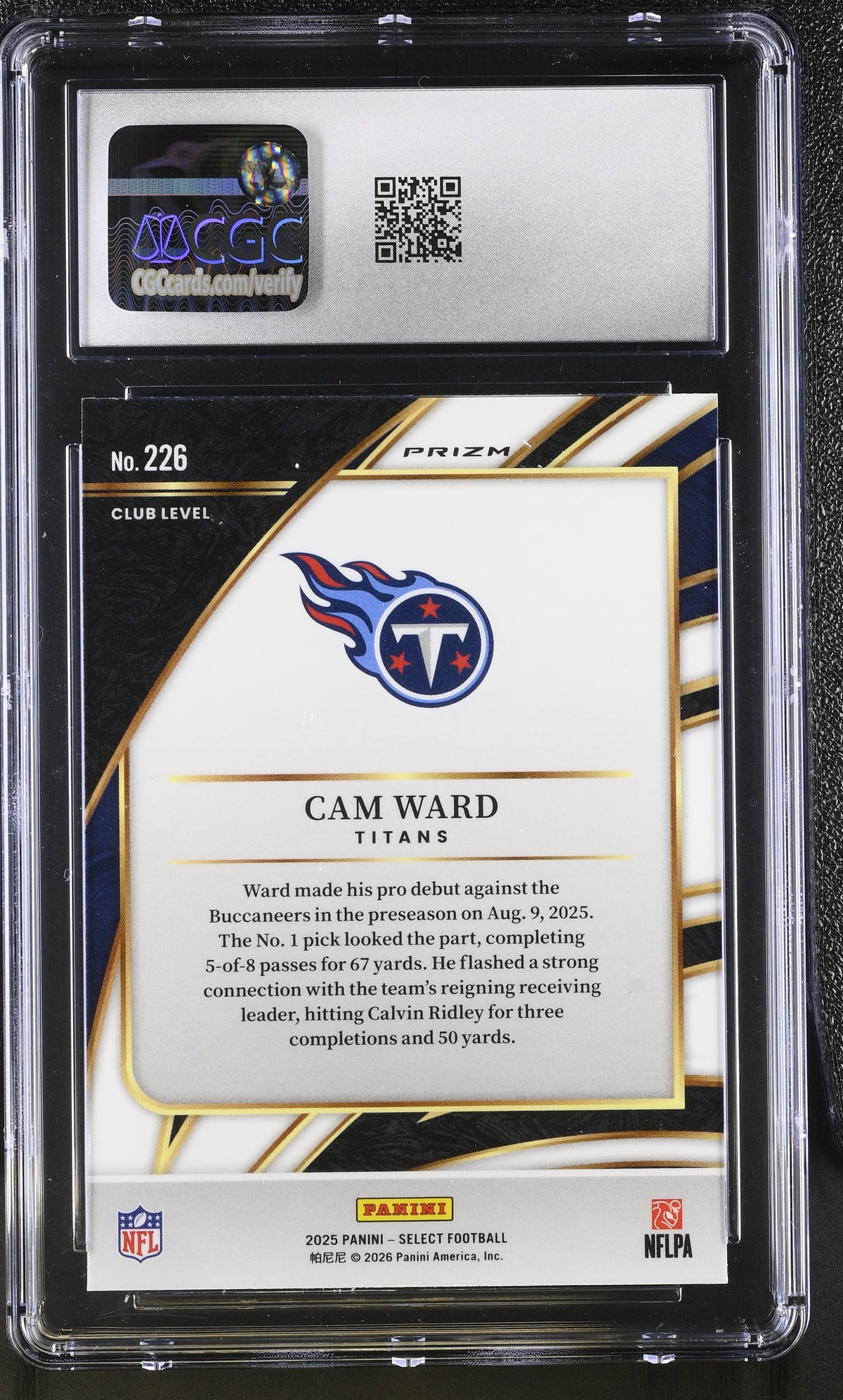 2025 Panini Select Cam Ward Silver Rookie #226 CGC 9 Tennessee Titans