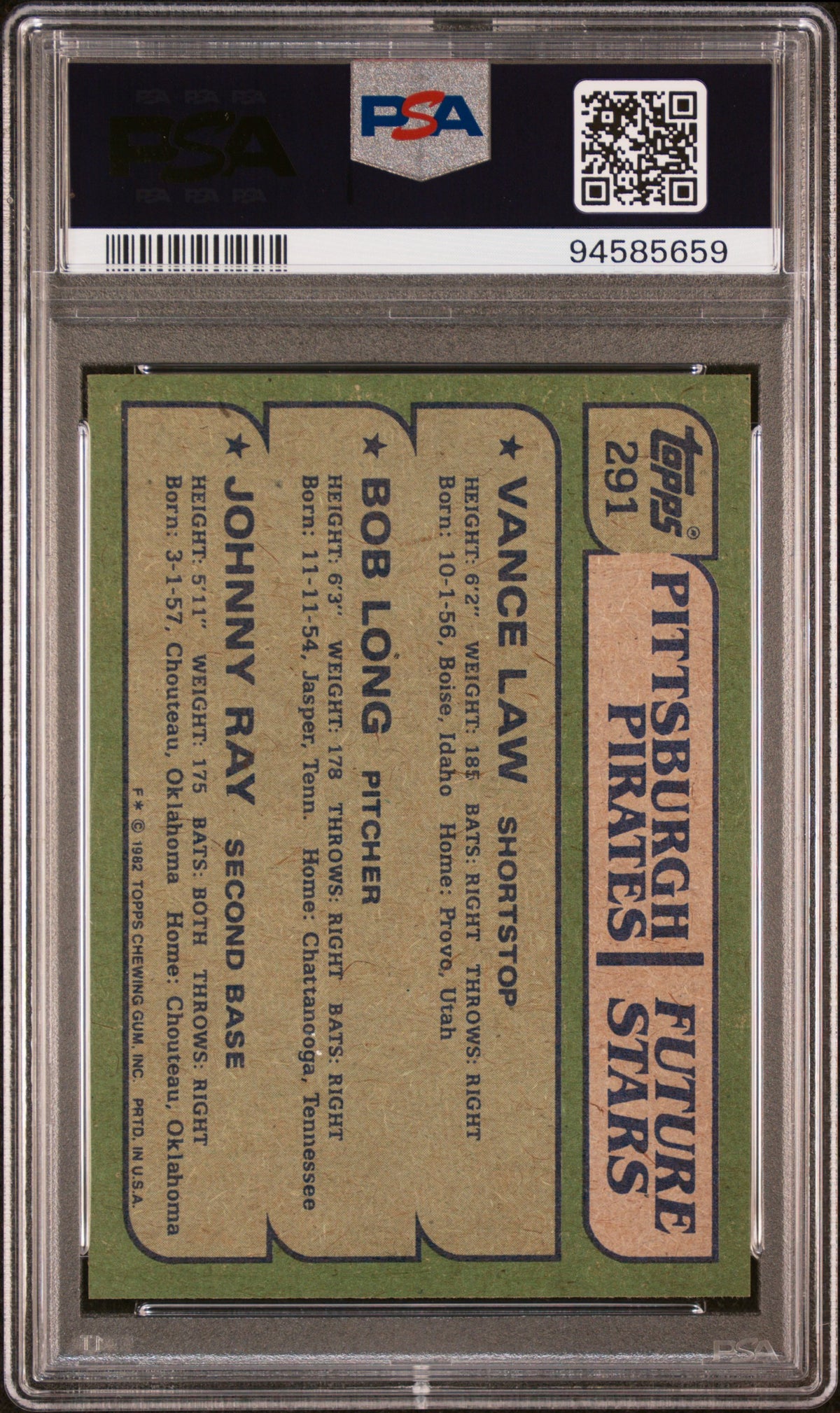 1982 Topps Pirates Future Star #291 V. Law B. Long J. Ray PSA 9